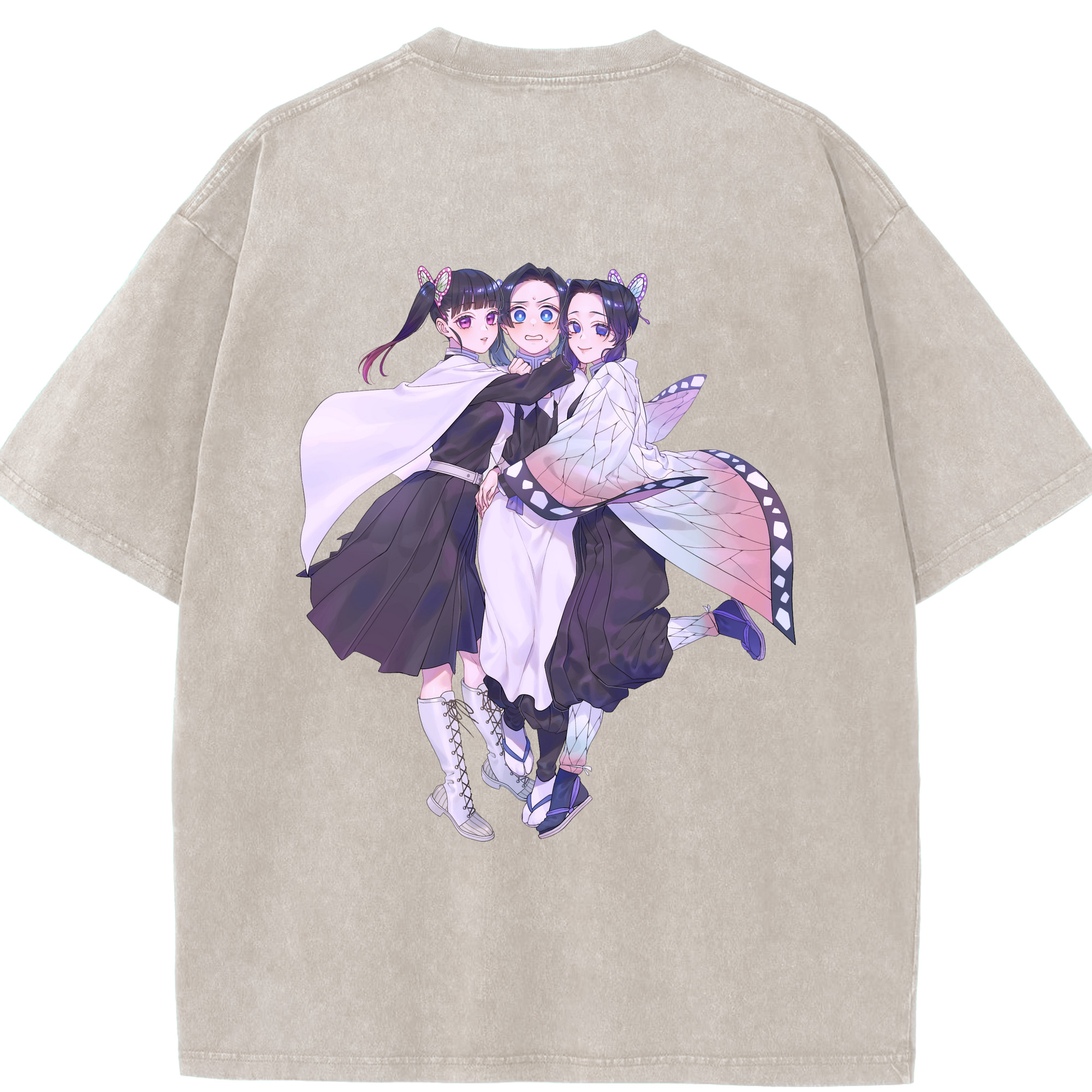 （画像用） 鬼滅の刃（きめつのやいば）蟲柱-胡蝶 しのぶ／こちょう しのぶ Kochou Shinobu 綿100% ヴィンテージ風 半袖Tシャツ（背面プリント）
