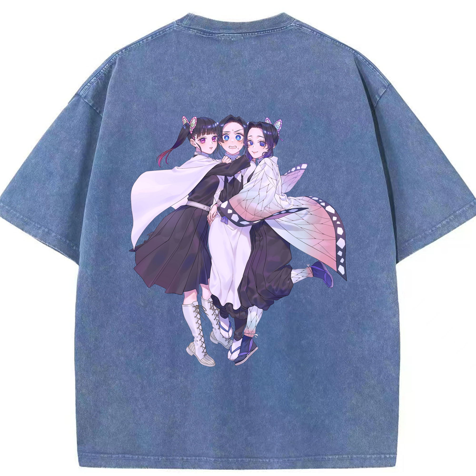 （画像用） 鬼滅の刃（きめつのやいば）蟲柱-胡蝶 しのぶ／こちょう しのぶ Kochou Shinobu 綿100% ヴィンテージ風 半袖Tシャツ（背面プリント）