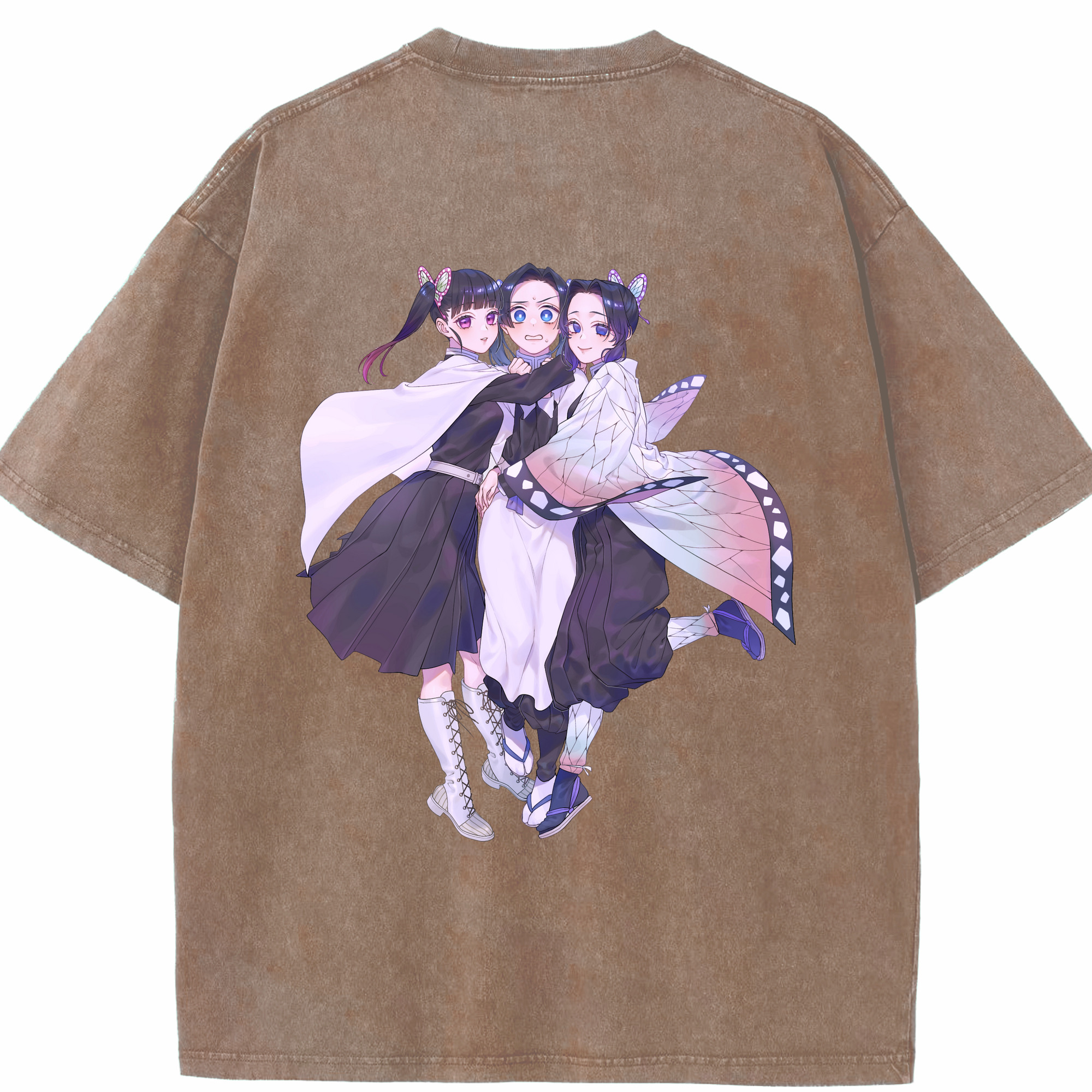 （画像用） 鬼滅の刃（きめつのやいば）蟲柱-胡蝶 しのぶ／こちょう しのぶ Kochou Shinobu 綿100% ヴィンテージ風 半袖Tシャツ（背面プリント）