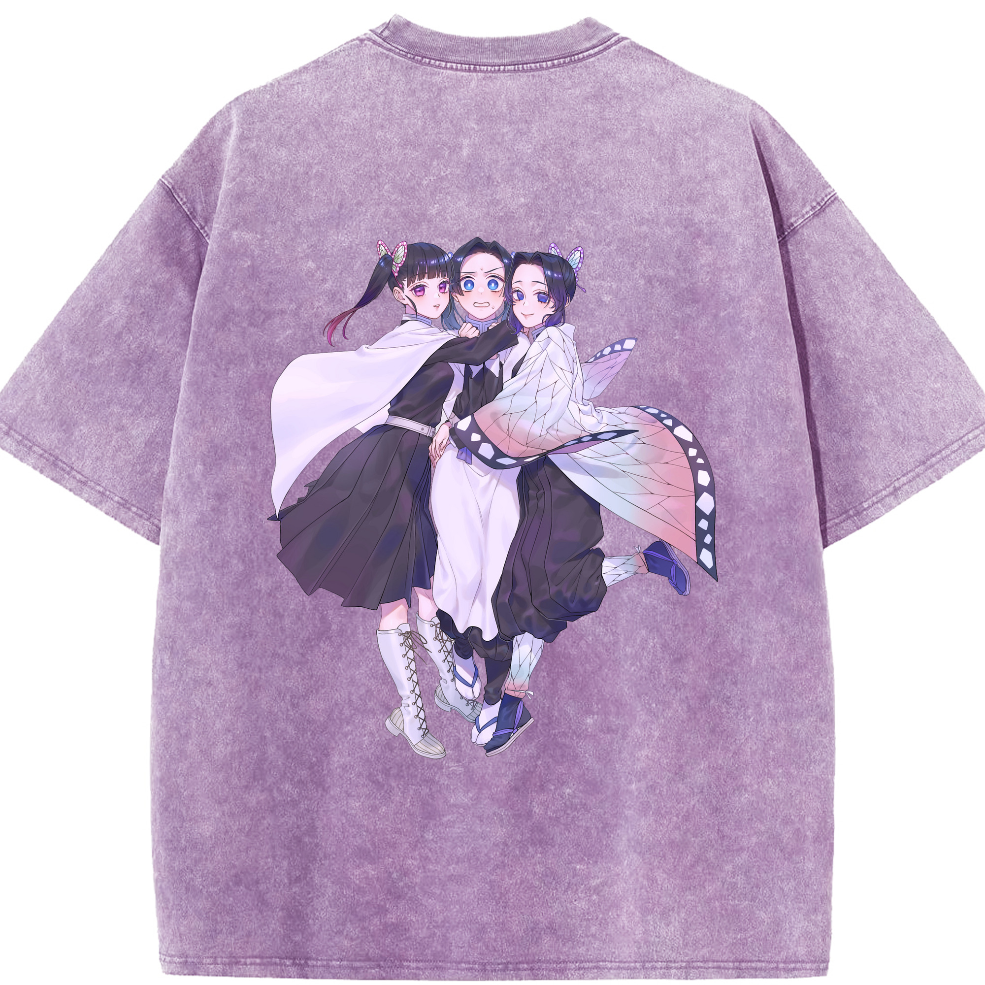 （画像用） 鬼滅の刃（きめつのやいば）蟲柱-胡蝶 しのぶ／こちょう しのぶ Kochou Shinobu 綿100% ヴィンテージ風 半袖Tシャツ（背面プリント）