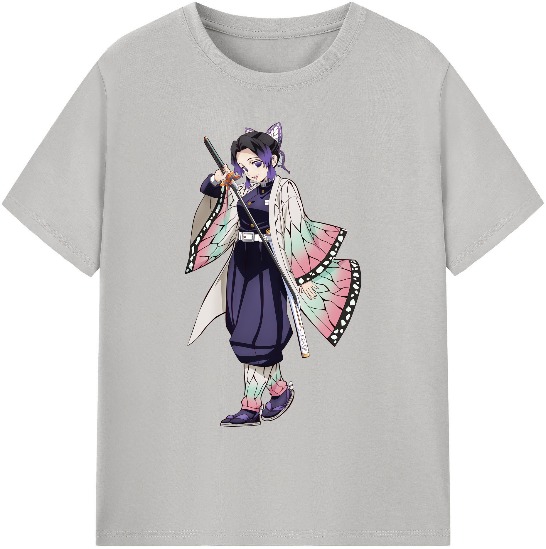（画像用） 鬼滅の刃（きめつのやいば）蟲柱-胡蝶 しのぶ／こちょう しのぶ Kochou Shinobu 綿100％ メンズ半袖Tシャツ｜肌触りやわらか＆通気性