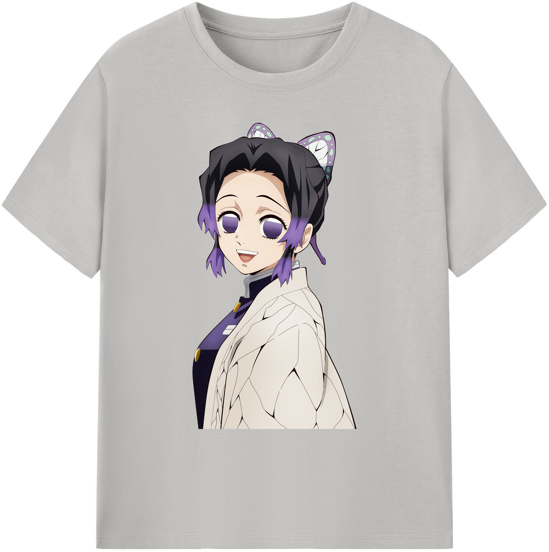 （画像用） 鬼滅の刃（きめつのやいば）蟲柱-胡蝶 しのぶ／こちょう しのぶ Kochou Shinobu 綿100％ メンズ半袖Tシャツ｜肌触りやわらか＆通気性