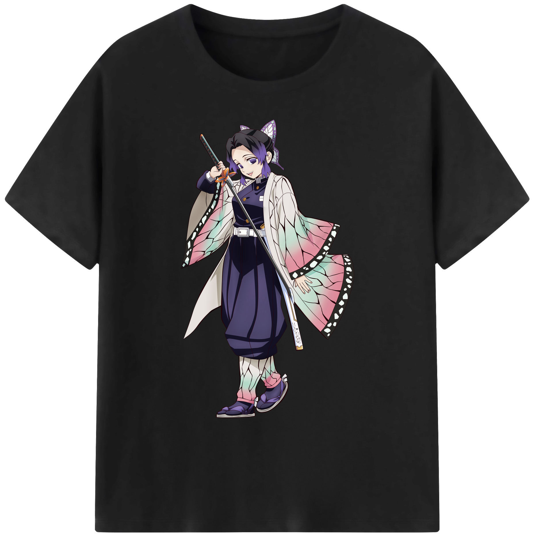 （画像用） 鬼滅の刃（きめつのやいば）蟲柱-胡蝶 しのぶ／こちょう しのぶ Kochou Shinobu 綿100％ メンズ半袖Tシャツ｜肌触りやわらか＆通気性