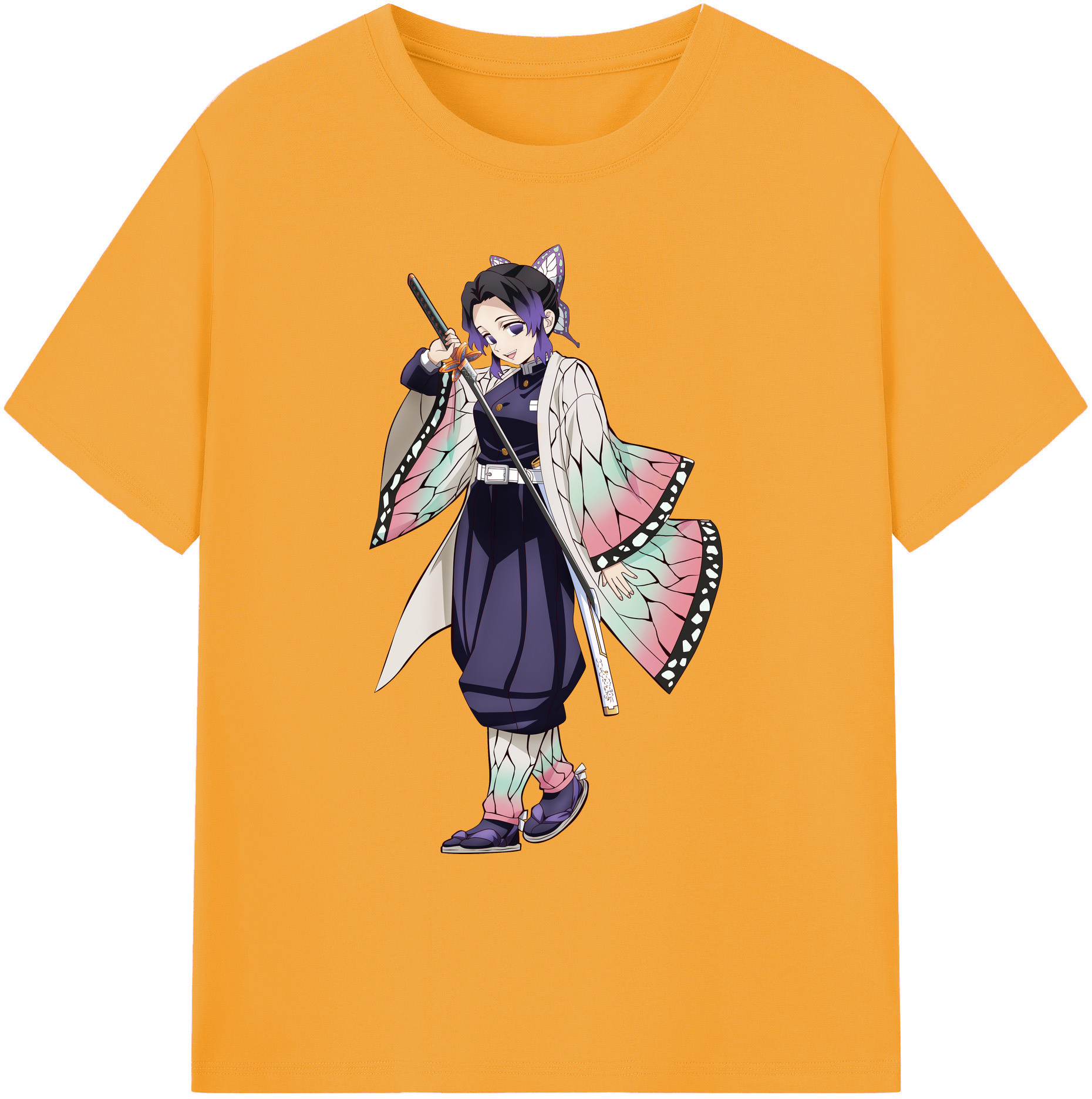 （画像用） 鬼滅の刃（きめつのやいば）蟲柱-胡蝶 しのぶ／こちょう しのぶ Kochou Shinobu 綿100％ メンズ半袖Tシャツ｜肌触りやわらか＆通気性