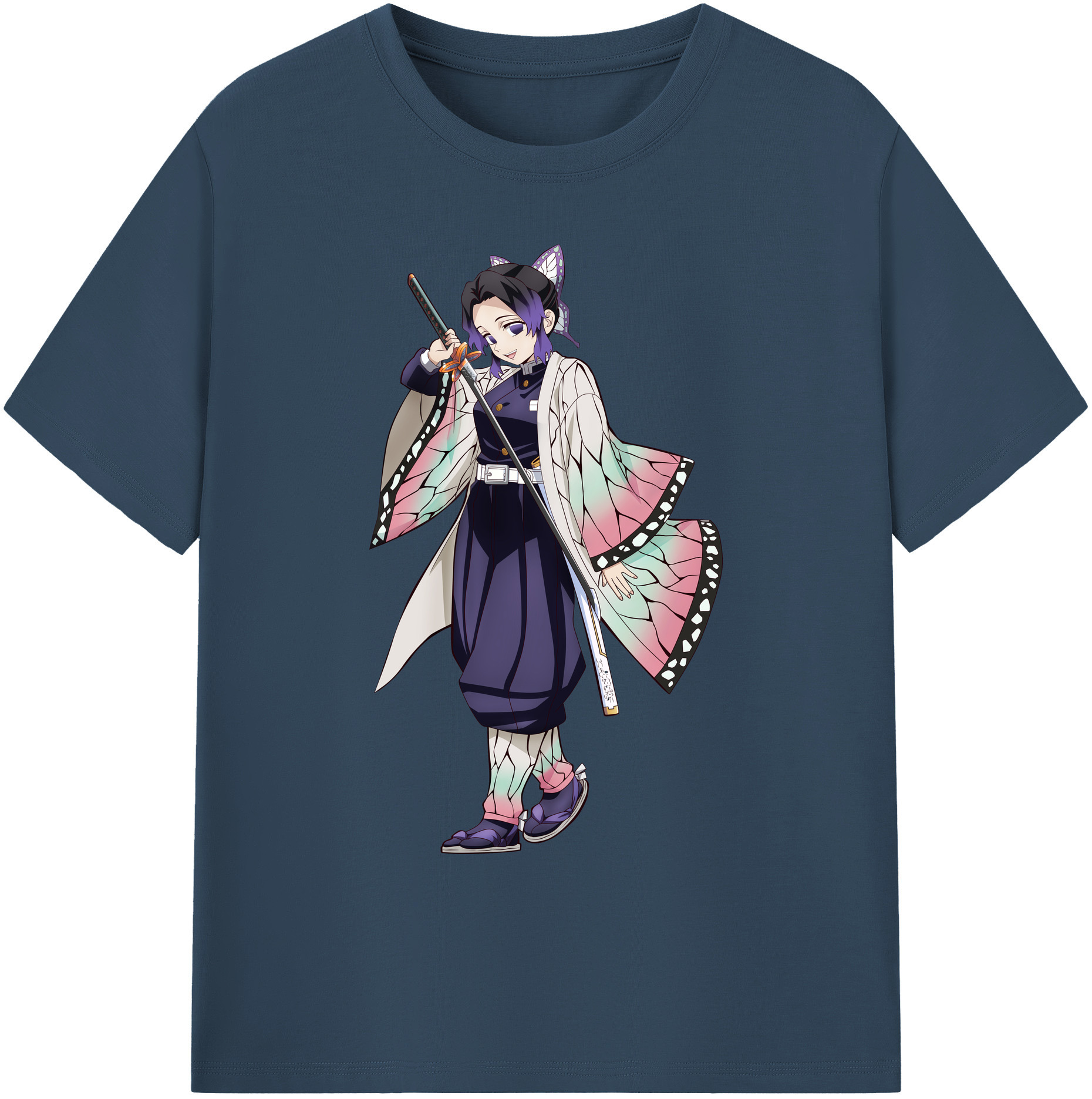 （画像用） 鬼滅の刃（きめつのやいば）蟲柱-胡蝶 しのぶ／こちょう しのぶ Kochou Shinobu 綿100％ メンズ半袖Tシャツ｜肌触りやわらか＆通気性
