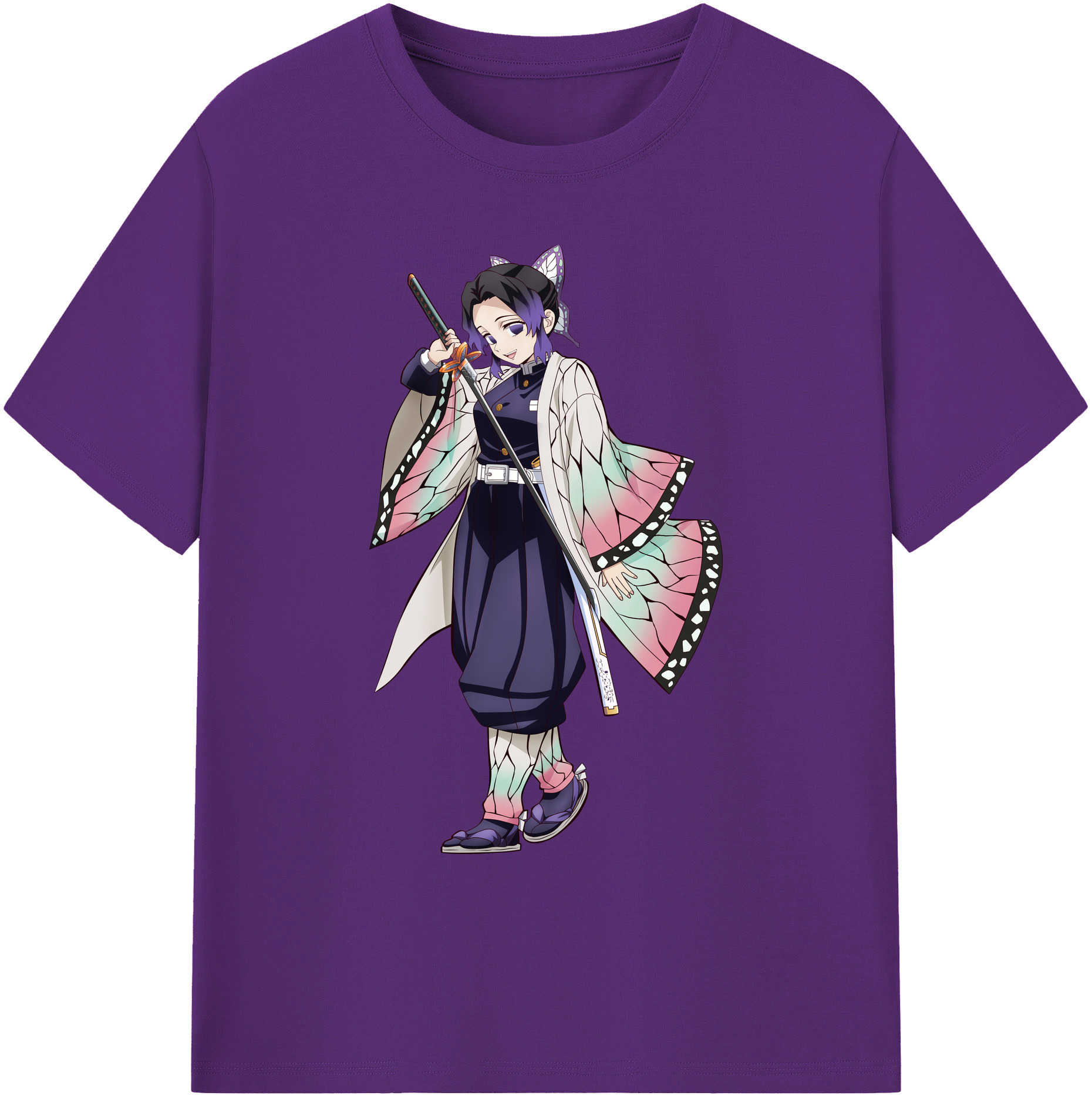 （画像用） 鬼滅の刃（きめつのやいば）蟲柱-胡蝶 しのぶ／こちょう しのぶ Kochou Shinobu 綿100％ メンズ半袖Tシャツ｜肌触りやわらか＆通気性