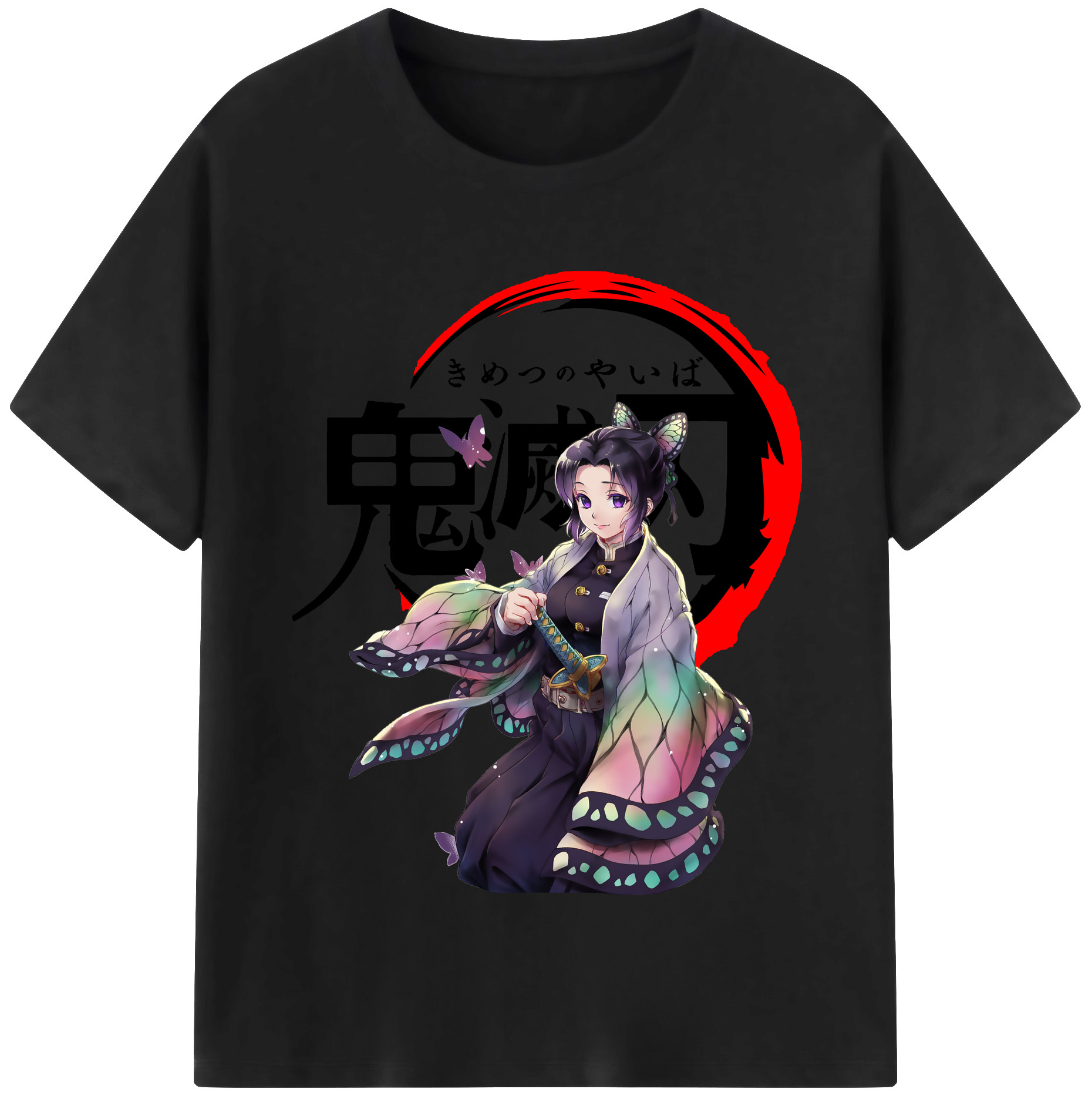 （画像用） 鬼滅の刃（きめつのやいば）蟲柱-胡蝶 しのぶ／こちょう しのぶ Kochou Shinobu レディースカジュアルプリントTシャツ（綿100％）