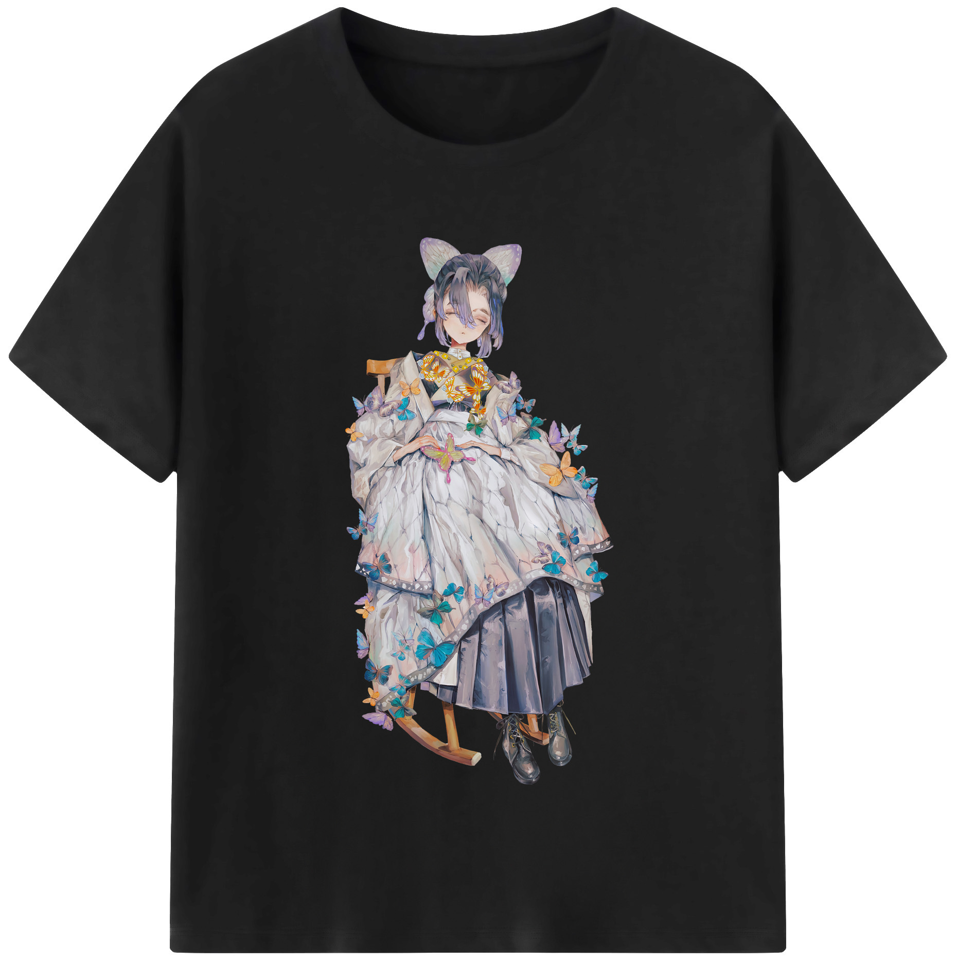 （画像用） 鬼滅の刃（きめつのやいば）蟲柱-胡蝶 しのぶ／こちょう しのぶ Kochou Shinobu レディースカジュアルプリントTシャツ（綿100％）