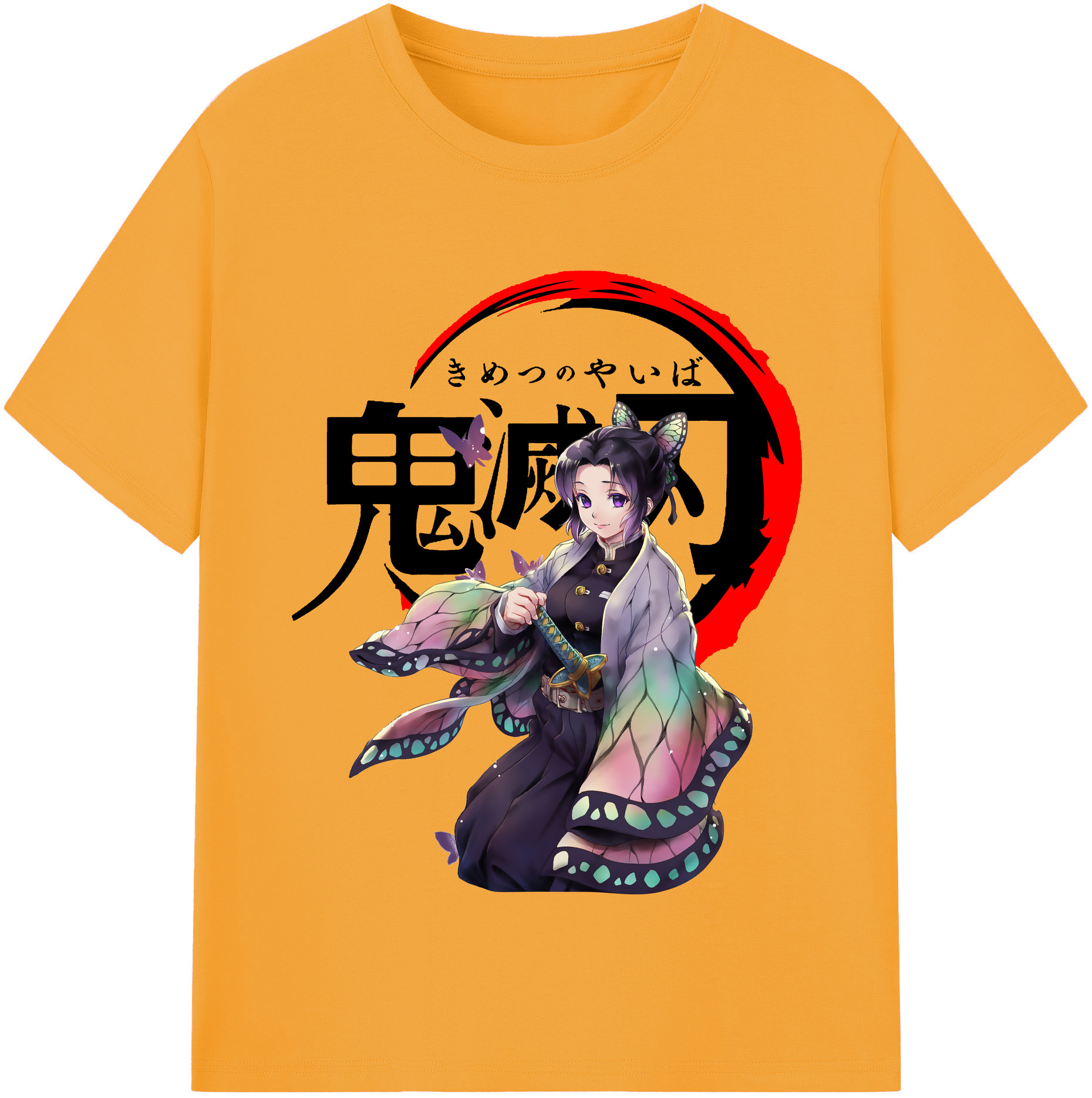 （画像用） 鬼滅の刃（きめつのやいば）蟲柱-胡蝶 しのぶ／こちょう しのぶ Kochou Shinobu レディースカジュアルプリントTシャツ（綿100％）