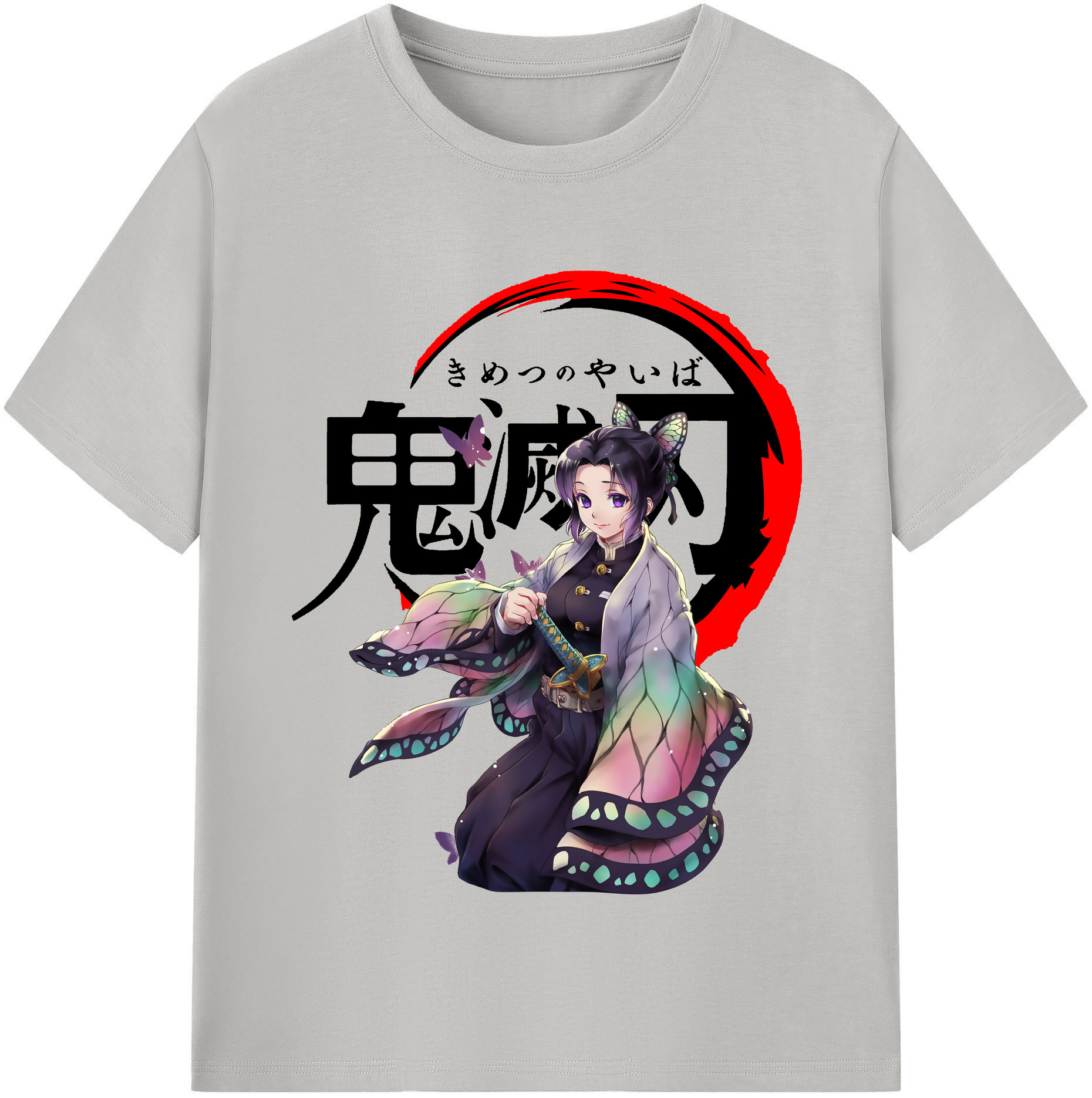 （画像用） 鬼滅の刃（きめつのやいば）蟲柱-胡蝶 しのぶ／こちょう しのぶ Kochou Shinobu レディースカジュアルプリントTシャツ（綿100％）