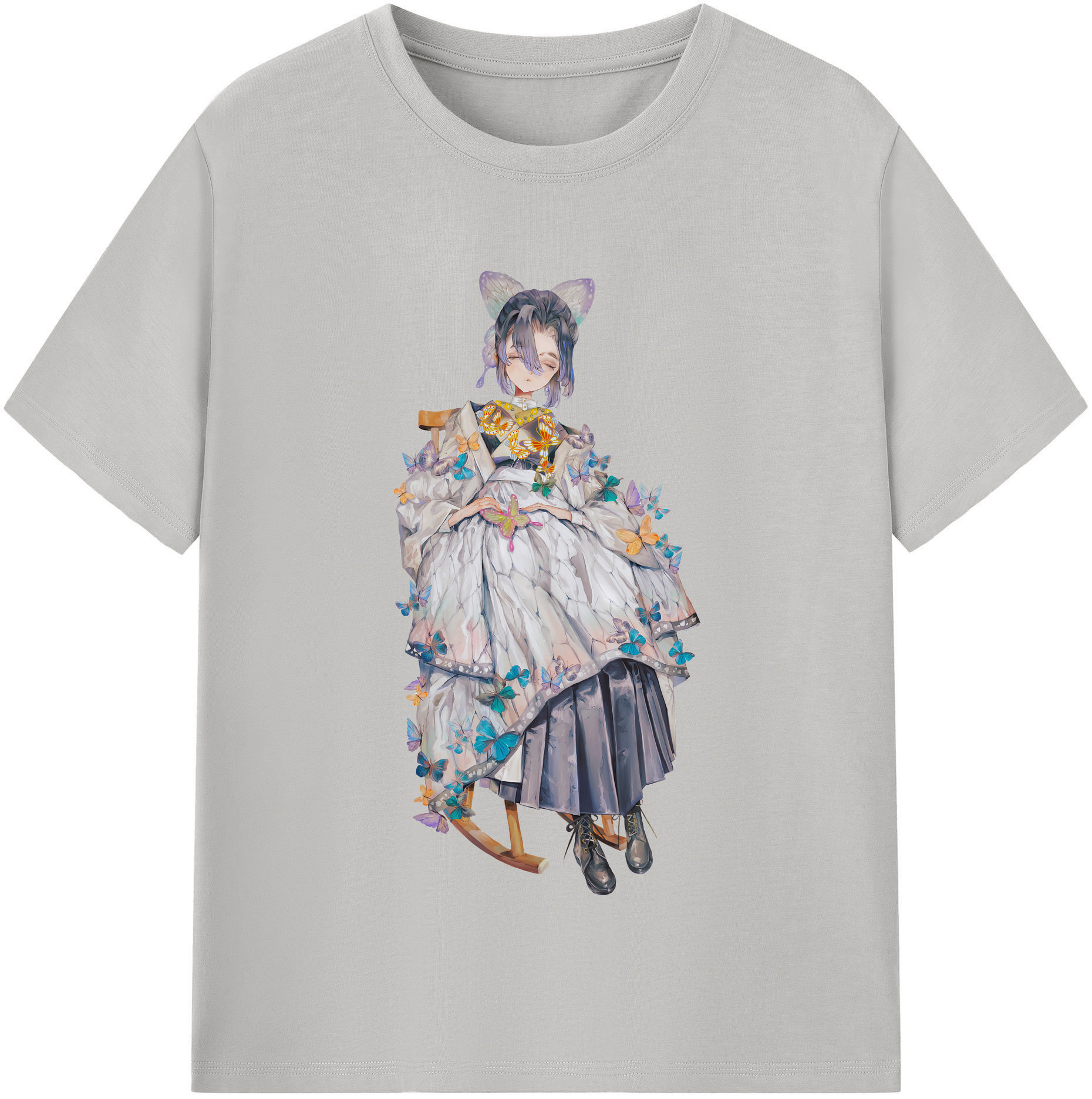 （画像用） 鬼滅の刃（きめつのやいば）蟲柱-胡蝶 しのぶ／こちょう しのぶ Kochou Shinobu レディースカジュアルプリントTシャツ（綿100％）