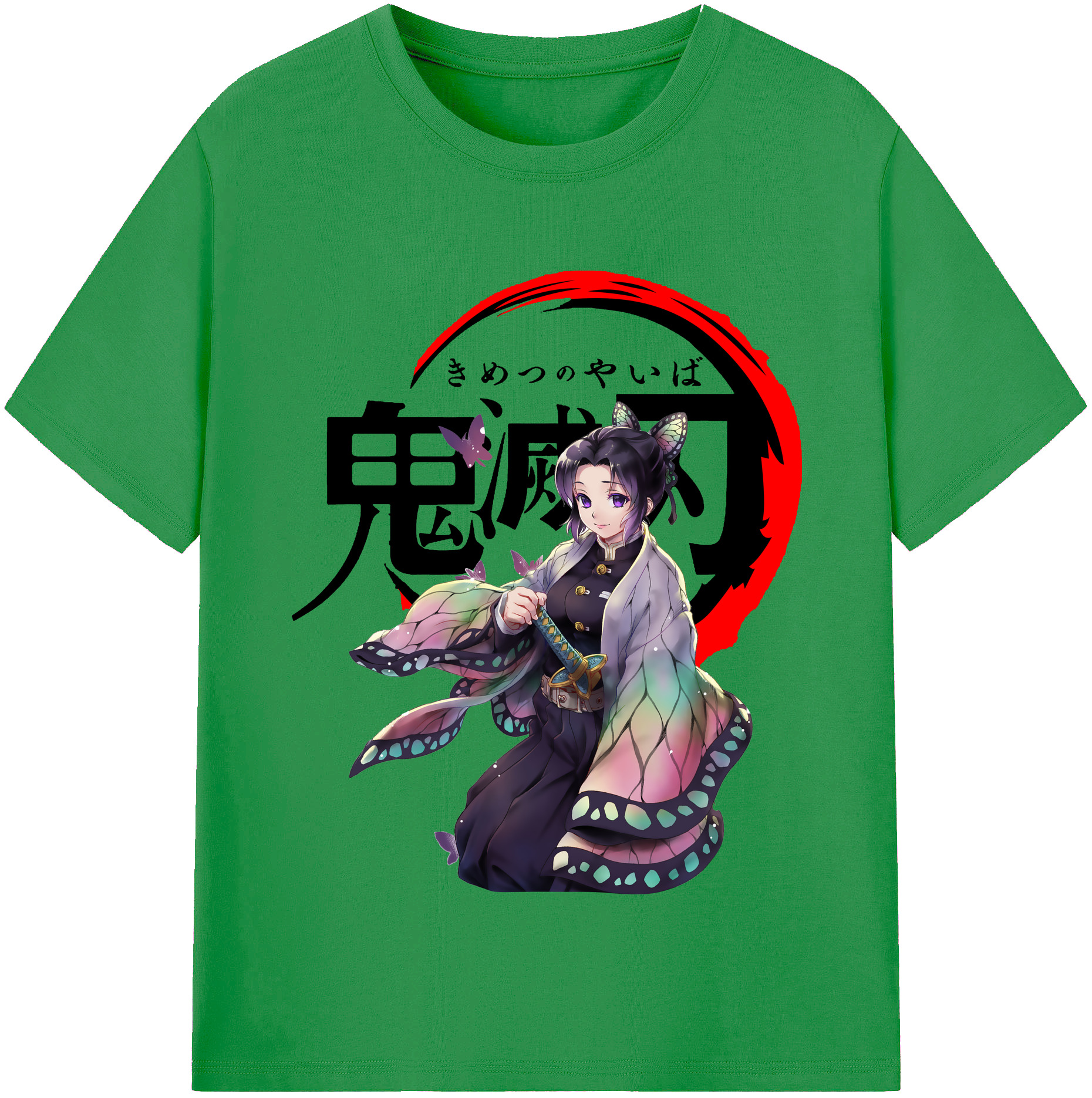 （画像用） 鬼滅の刃（きめつのやいば）蟲柱-胡蝶 しのぶ／こちょう しのぶ Kochou Shinobu レディースカジュアルプリントTシャツ（綿100％）