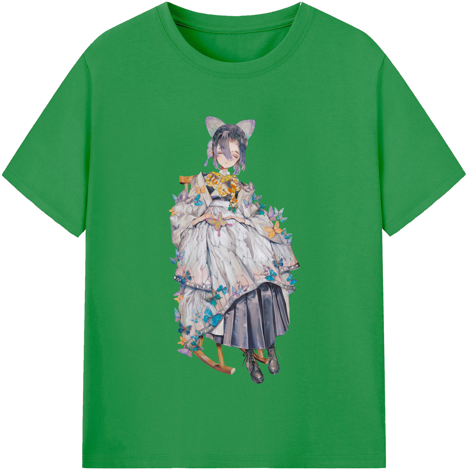 （画像用） 鬼滅の刃（きめつのやいば）蟲柱-胡蝶 しのぶ／こちょう しのぶ Kochou Shinobu レディースカジュアルプリントTシャツ（綿100％）