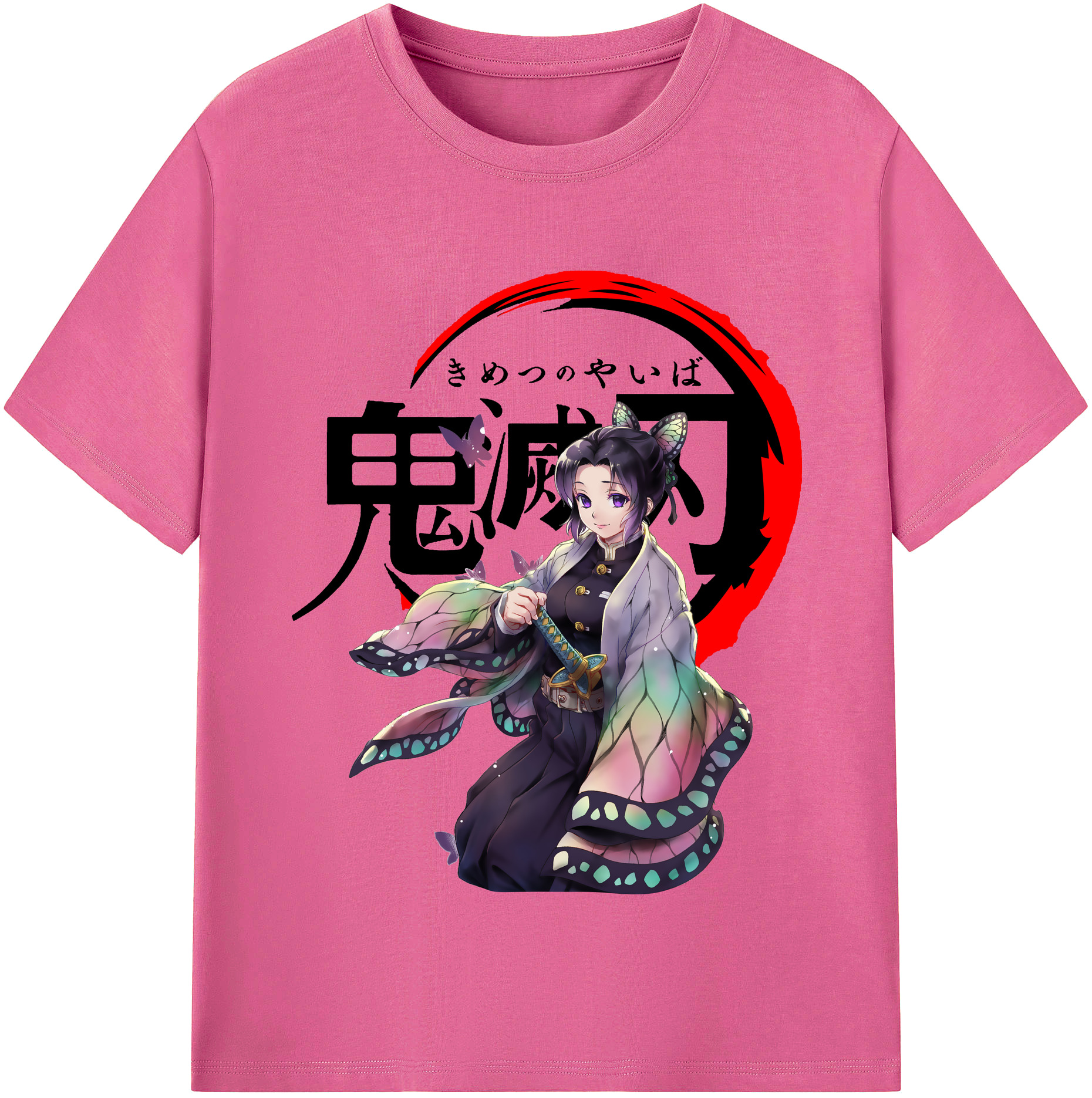 （画像用） 鬼滅の刃（きめつのやいば）蟲柱-胡蝶 しのぶ／こちょう しのぶ Kochou Shinobu レディースカジュアルプリントTシャツ（綿100％）