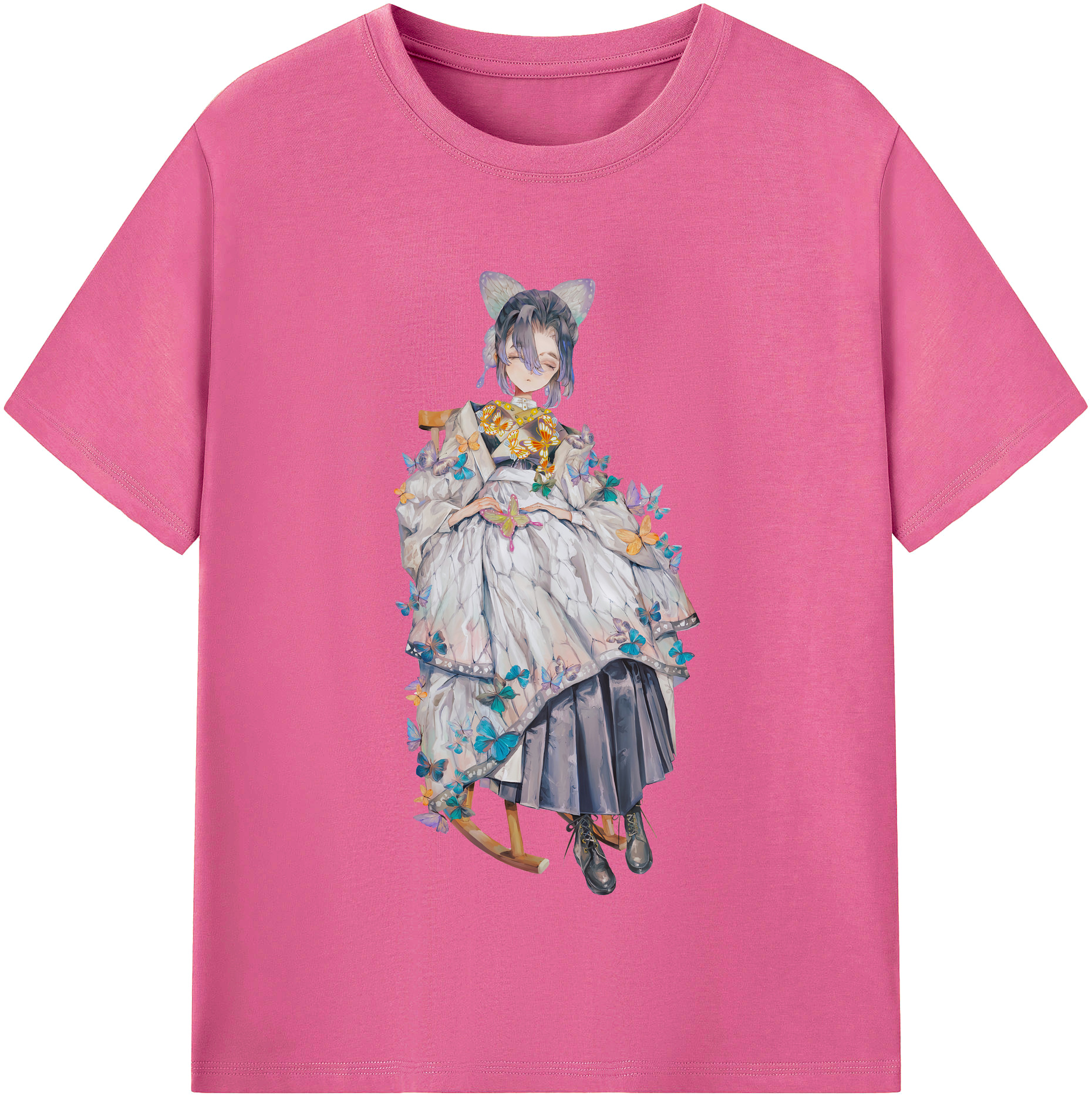 （画像用） 鬼滅の刃（きめつのやいば）蟲柱-胡蝶 しのぶ／こちょう しのぶ Kochou Shinobu レディースカジュアルプリントTシャツ（綿100％）