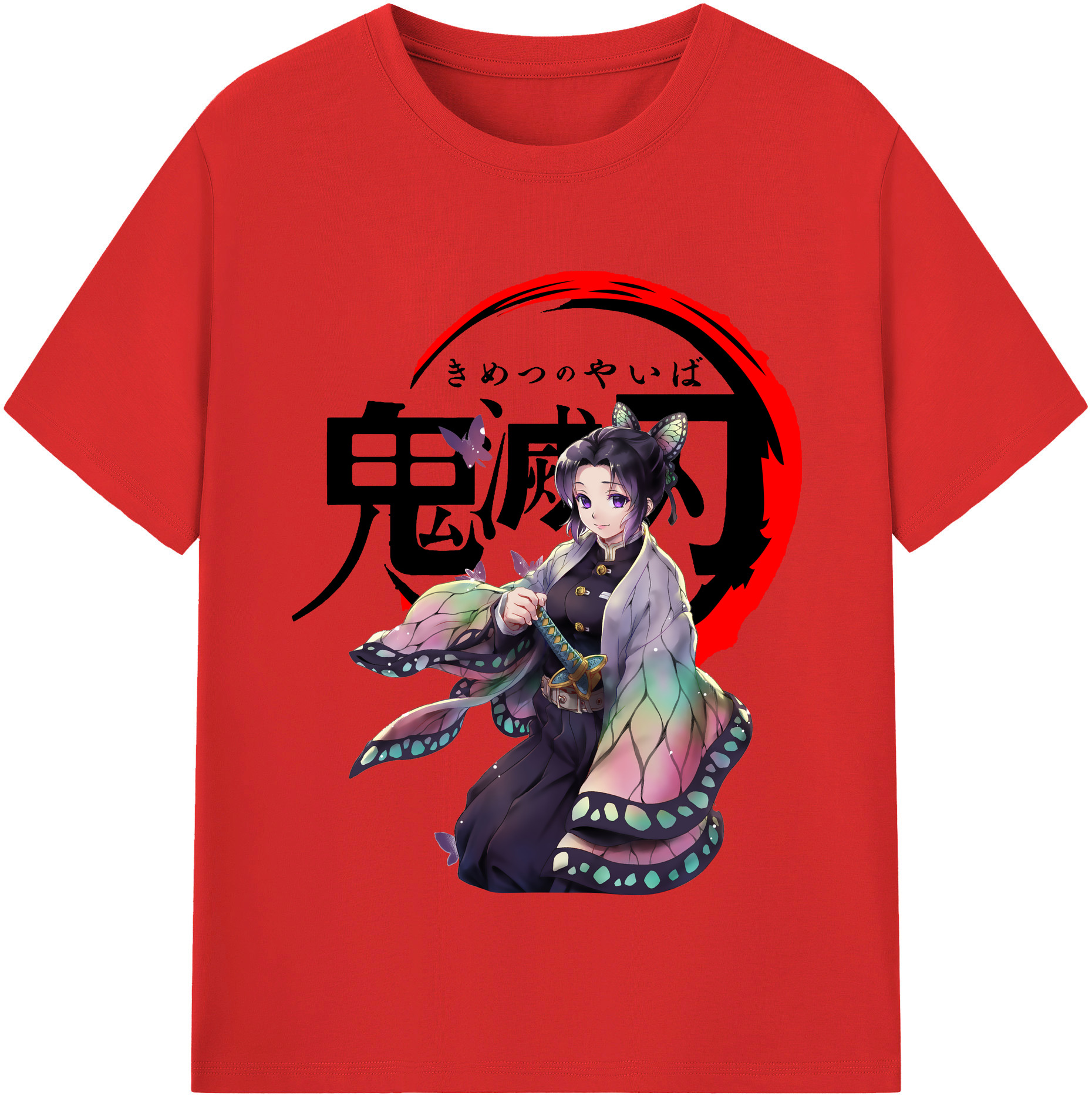 （画像用） 鬼滅の刃（きめつのやいば）蟲柱-胡蝶 しのぶ／こちょう しのぶ Kochou Shinobu レディースカジュアルプリントTシャツ（綿100％）