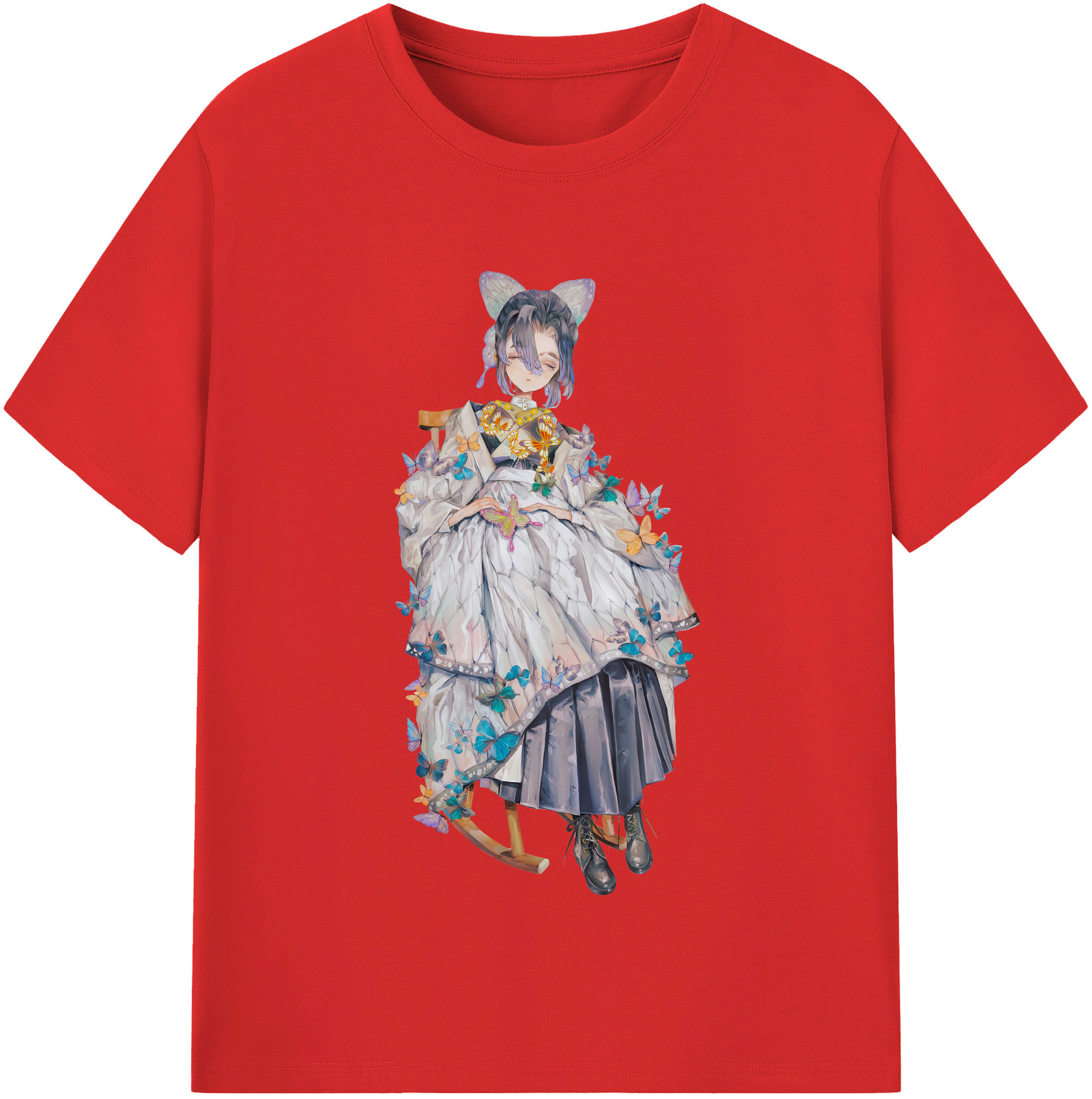 （画像用） 鬼滅の刃（きめつのやいば）蟲柱-胡蝶 しのぶ／こちょう しのぶ Kochou Shinobu レディースカジュアルプリントTシャツ（綿100％）