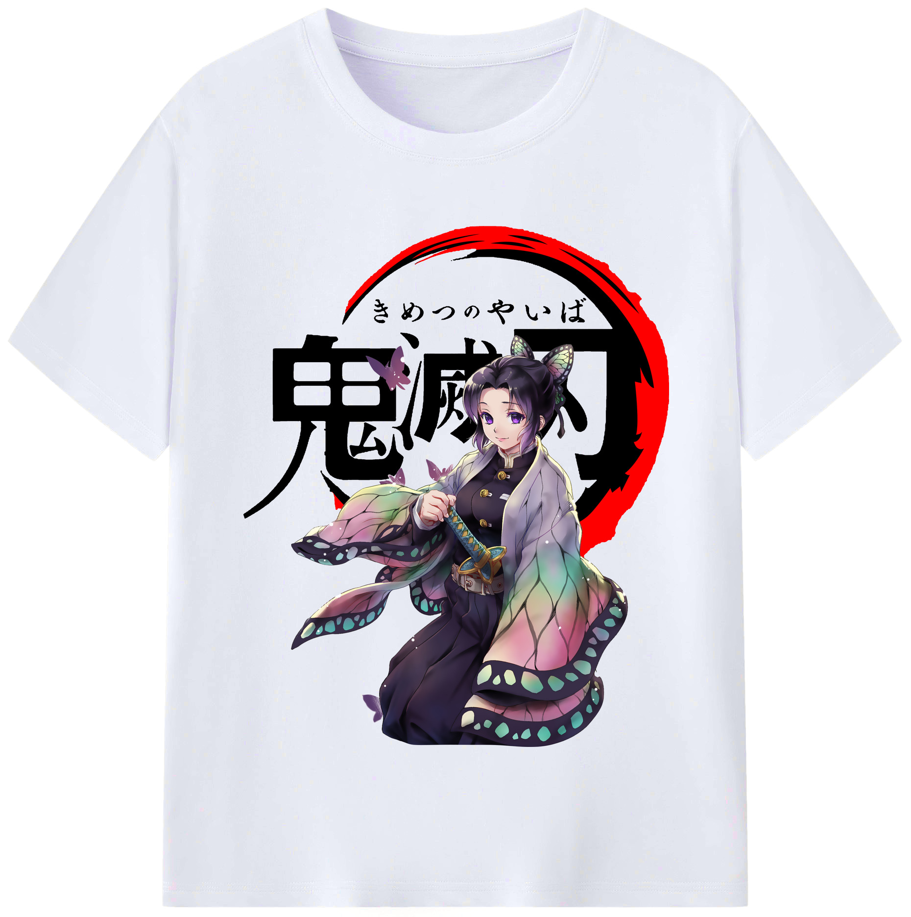 （画像用） 鬼滅の刃（きめつのやいば）蟲柱-胡蝶 しのぶ／こちょう しのぶ Kochou Shinobu レディースカジュアルプリントTシャツ（綿100％）