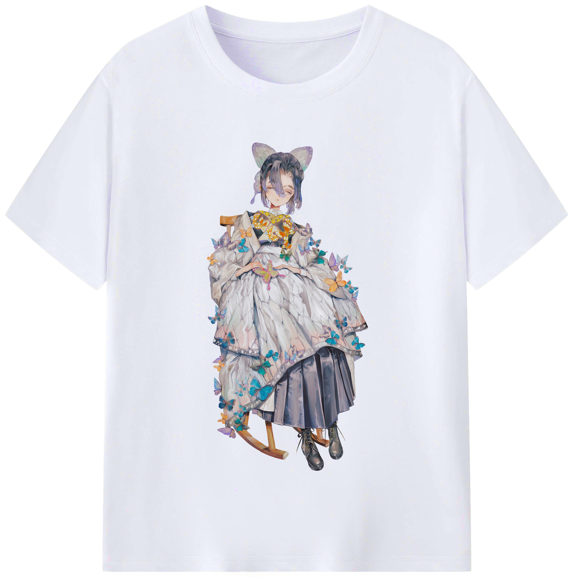（画像用） 鬼滅の刃（きめつのやいば）蟲柱-胡蝶 しのぶ／こちょう しのぶ Kochou Shinobu レディースカジュアルプリントTシャツ（綿100％）