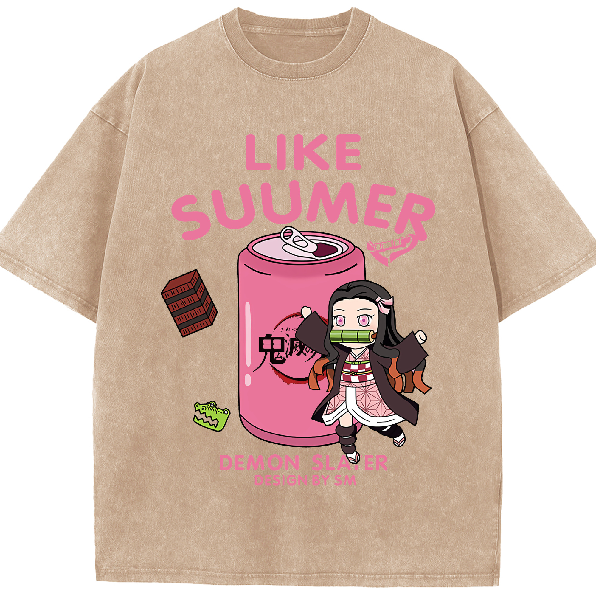 （画像用） 鬼滅の刃（きめつのやいば）竈門 禰󠄀豆子／かまど ねずこ Kamado Nezuko 綿100% ヴィンテージ風 半袖Tシャツ（フロントプリント）