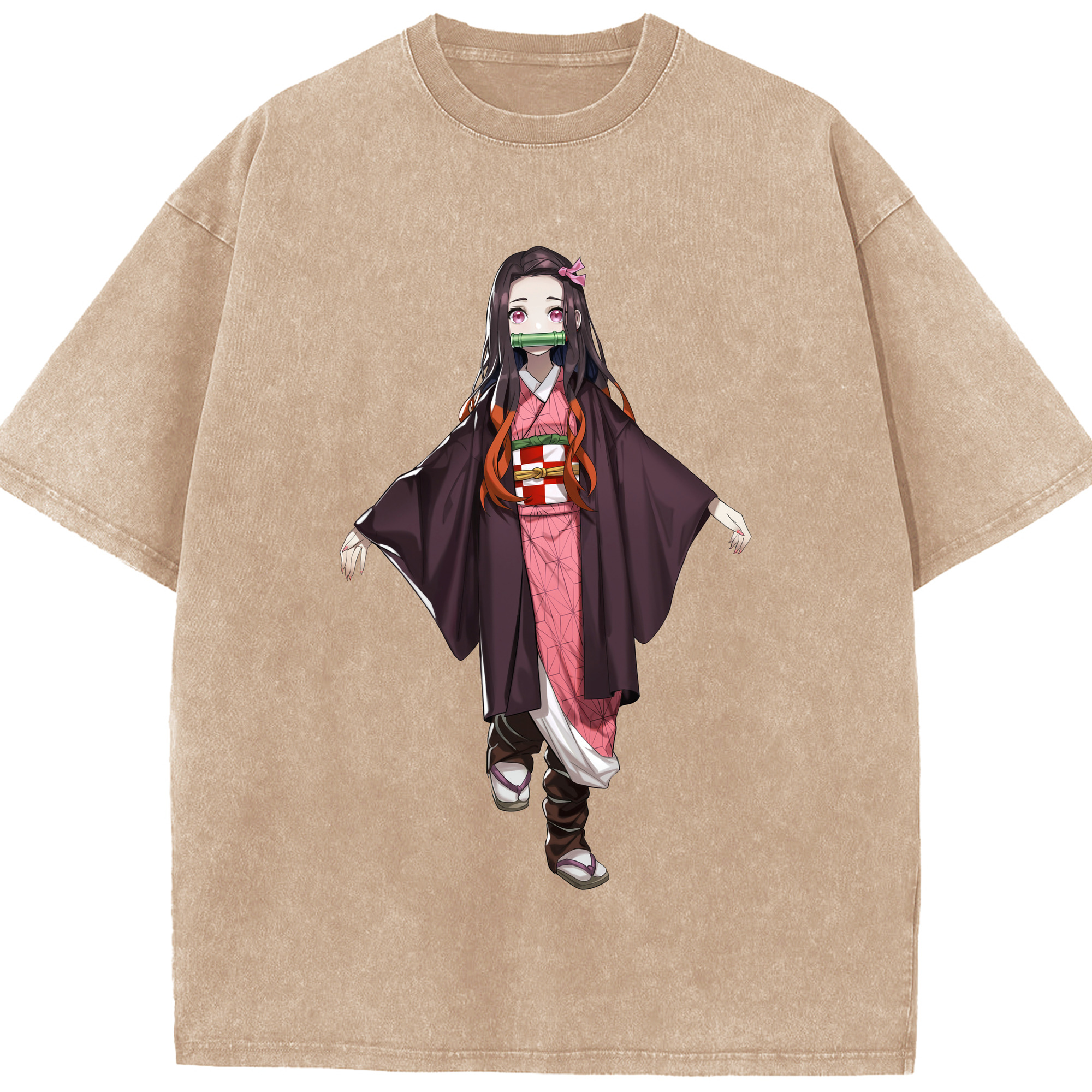 （画像用） 鬼滅の刃（きめつのやいば）竈門 禰󠄀豆子／かまど ねずこ Kamado Nezuko 綿100% ヴィンテージ風 半袖Tシャツ（フロントプリント）