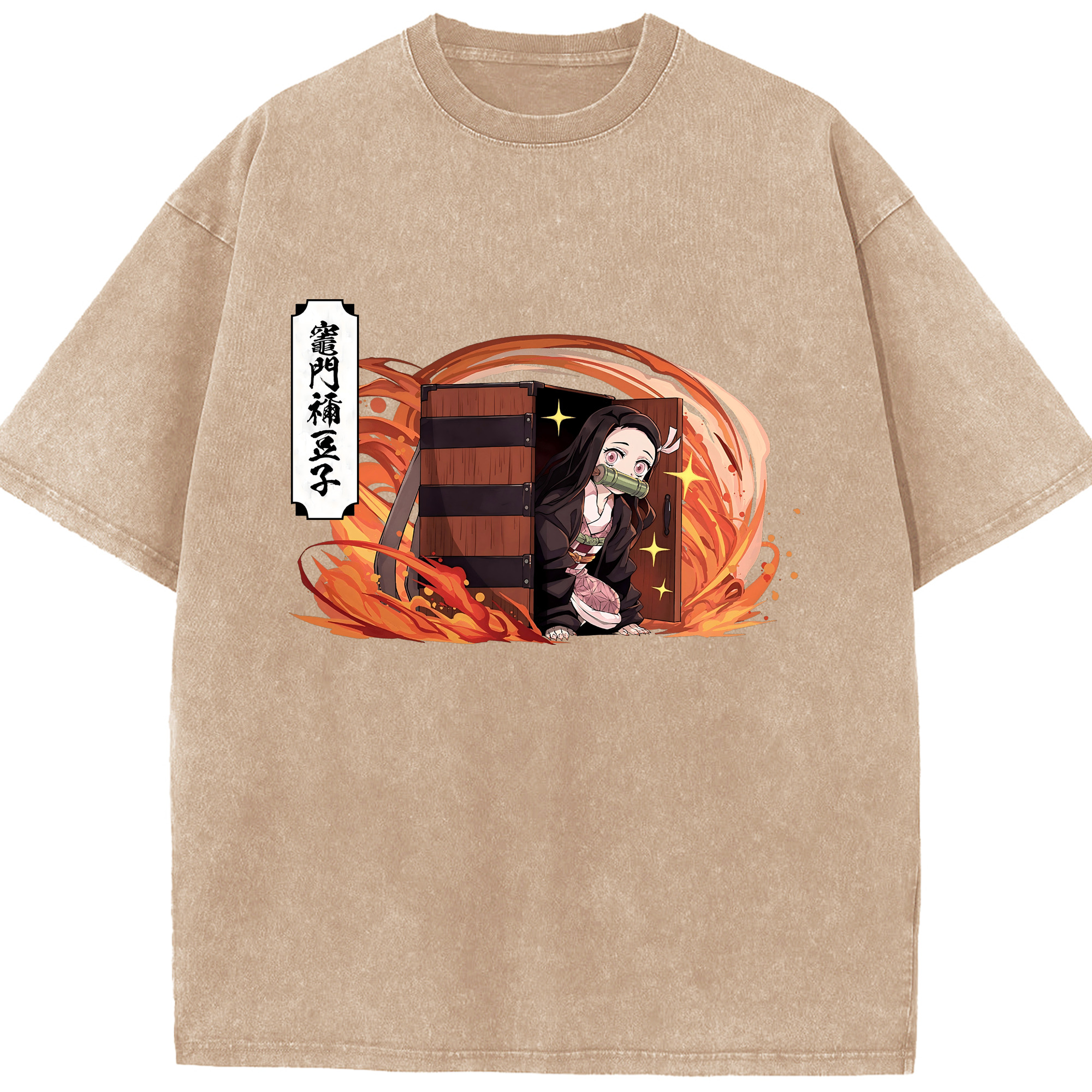 （画像用） 鬼滅の刃（きめつのやいば）竈門 禰󠄀豆子／かまど ねずこ Kamado Nezuko 綿100% ヴィンテージ風 半袖Tシャツ（フロントプリント）