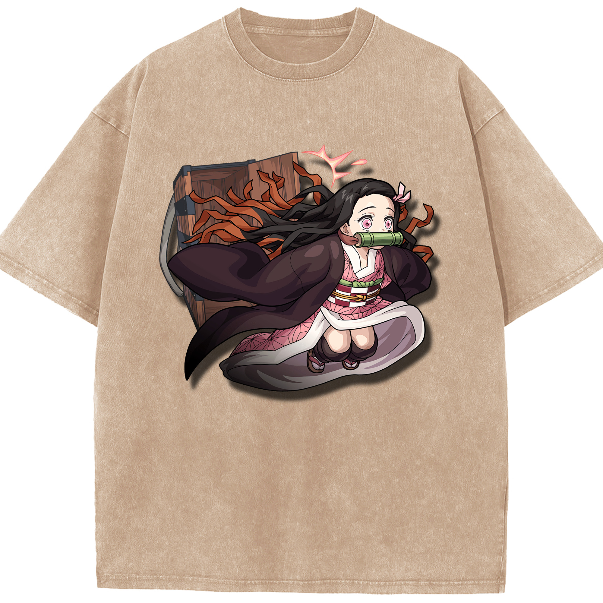 （画像用） 鬼滅の刃（きめつのやいば）竈門 禰󠄀豆子／かまど ねずこ Kamado Nezuko 綿100% ヴィンテージ風 半袖Tシャツ（フロントプリント）