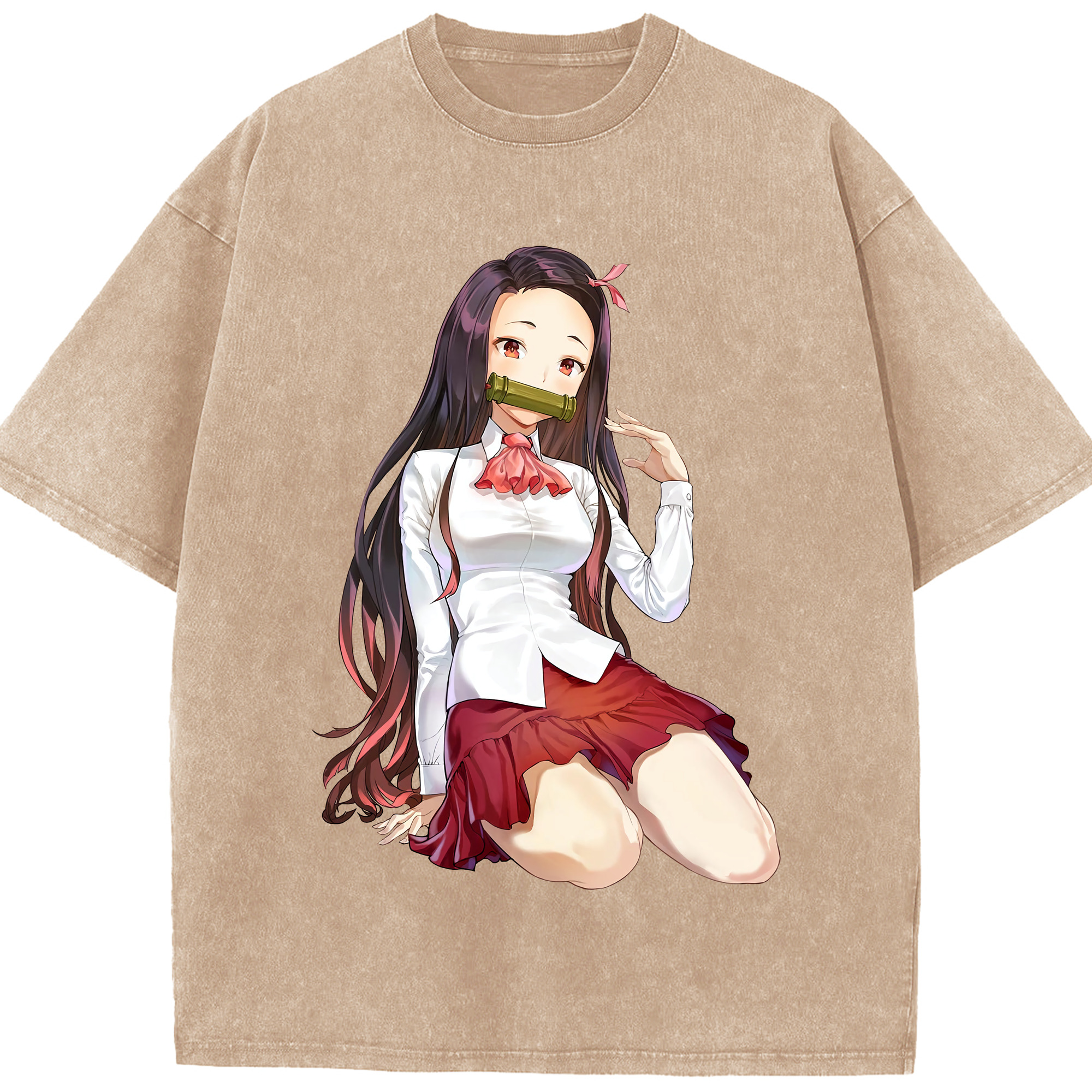 （画像用） 鬼滅の刃（きめつのやいば）竈門 禰󠄀豆子／かまど ねずこ Kamado Nezuko 綿100% ヴィンテージ風 半袖Tシャツ（フロントプリント）