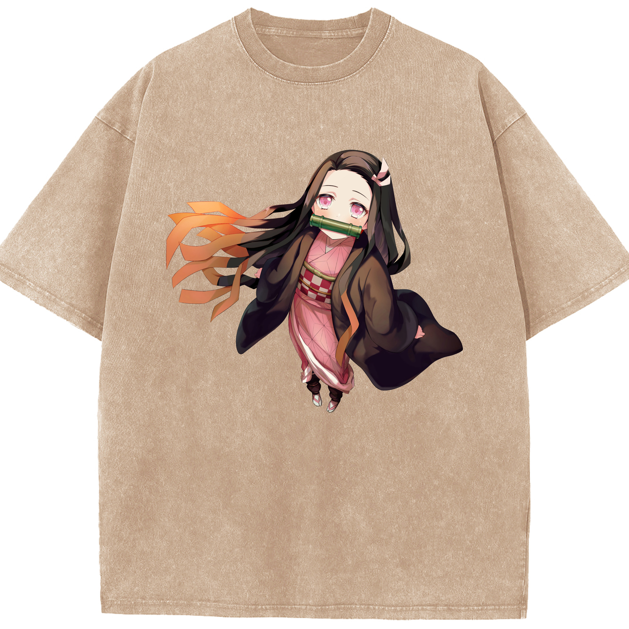 （画像用） 鬼滅の刃（きめつのやいば）竈門 禰󠄀豆子／かまど ねずこ Kamado Nezuko 綿100% ヴィンテージ風 半袖Tシャツ（フロントプリント）
