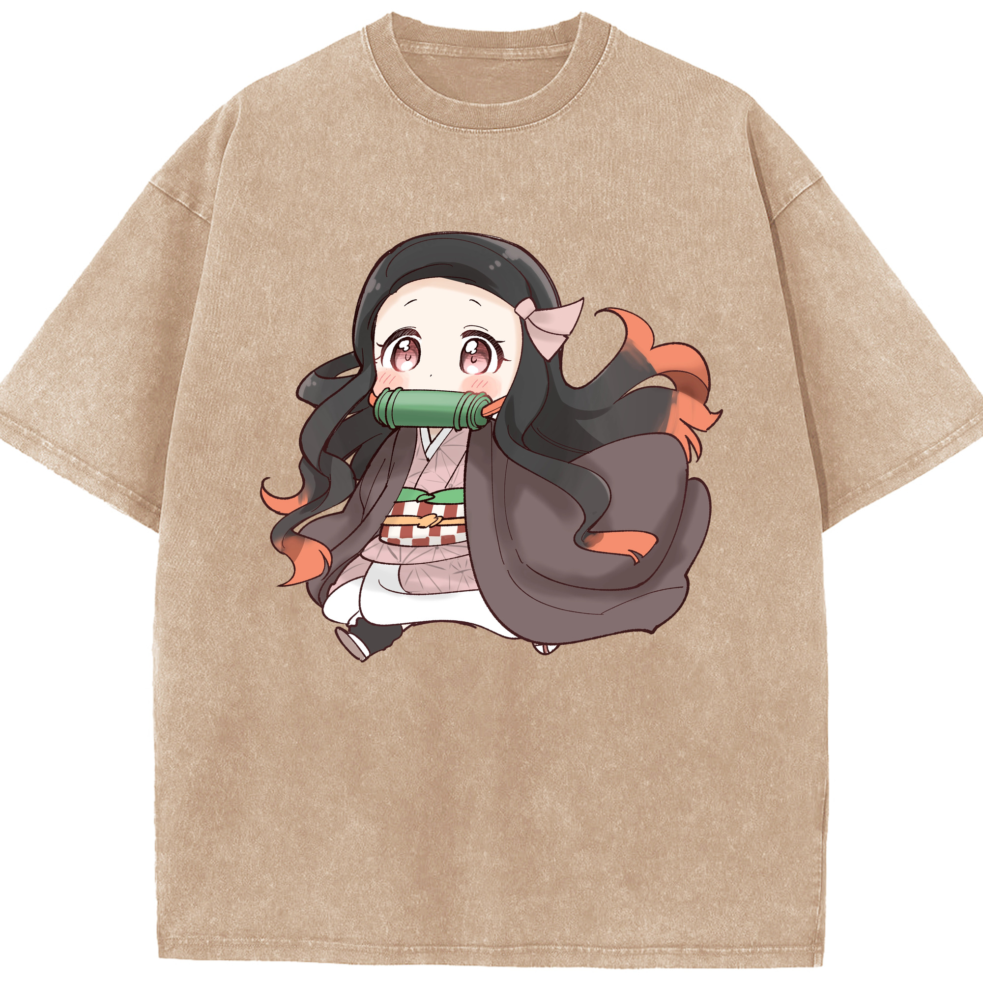 （画像用） 鬼滅の刃（きめつのやいば）竈門 禰󠄀豆子／かまど ねずこ Kamado Nezuko 綿100% ヴィンテージ風 半袖Tシャツ（フロントプリント）