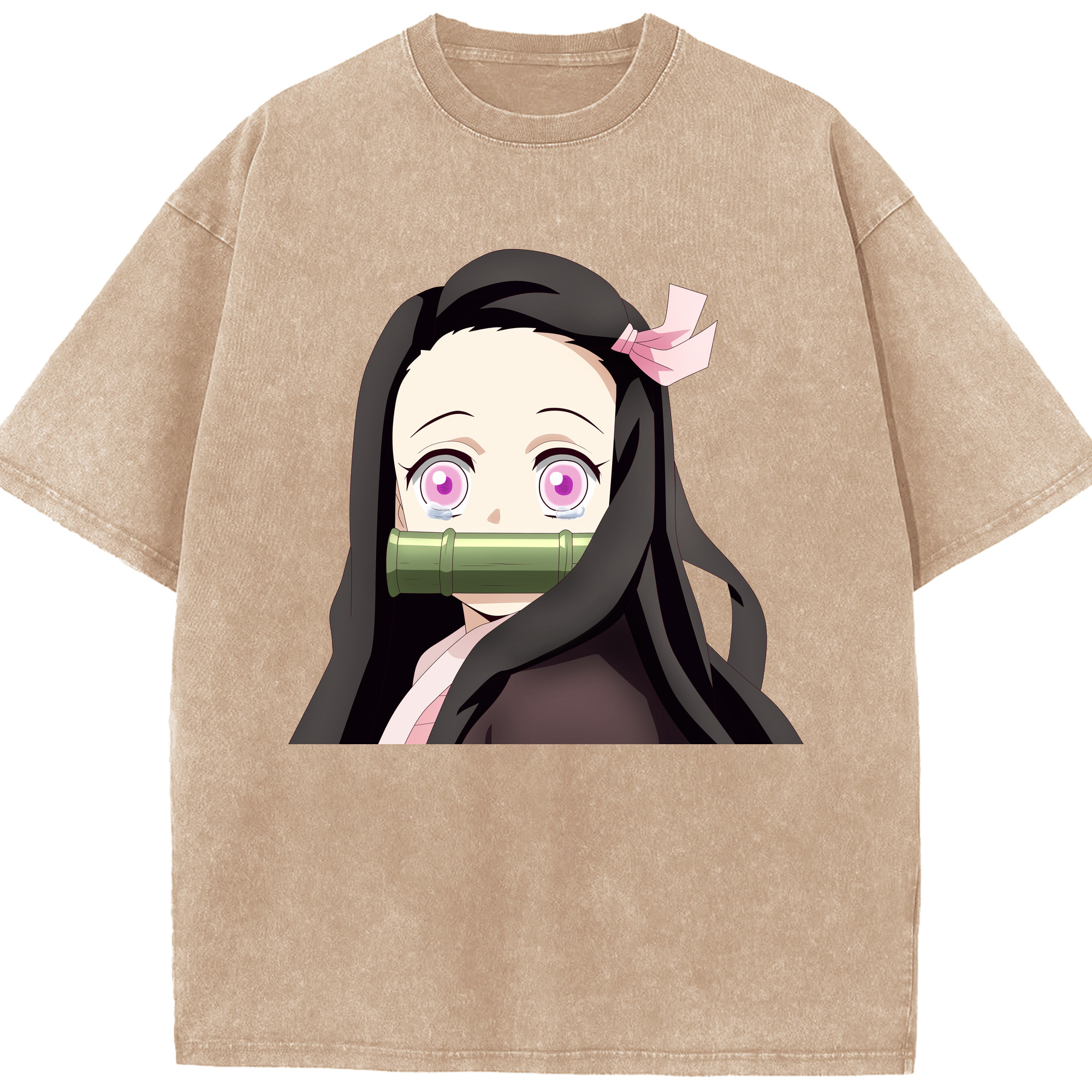 （画像用） 鬼滅の刃（きめつのやいば）竈門 禰󠄀豆子／かまど ねずこ Kamado Nezuko 綿100% ヴィンテージ風 半袖Tシャツ（フロントプリント）