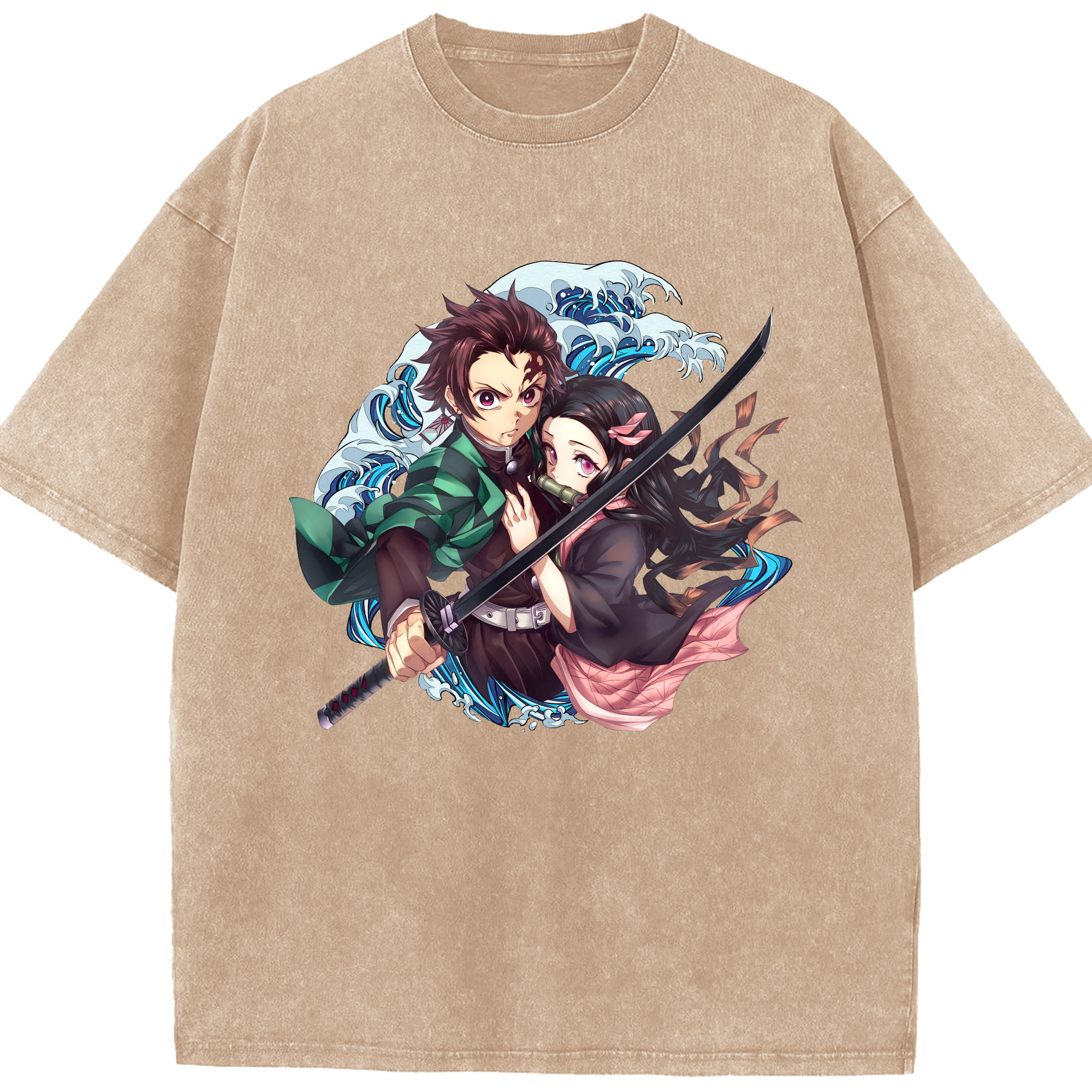 （画像用） 鬼滅の刃（きめつのやいば）竈門 禰󠄀豆子／かまど ねずこ Kamado Nezuko 綿100% ヴィンテージ風 半袖Tシャツ（フロントプリント）
