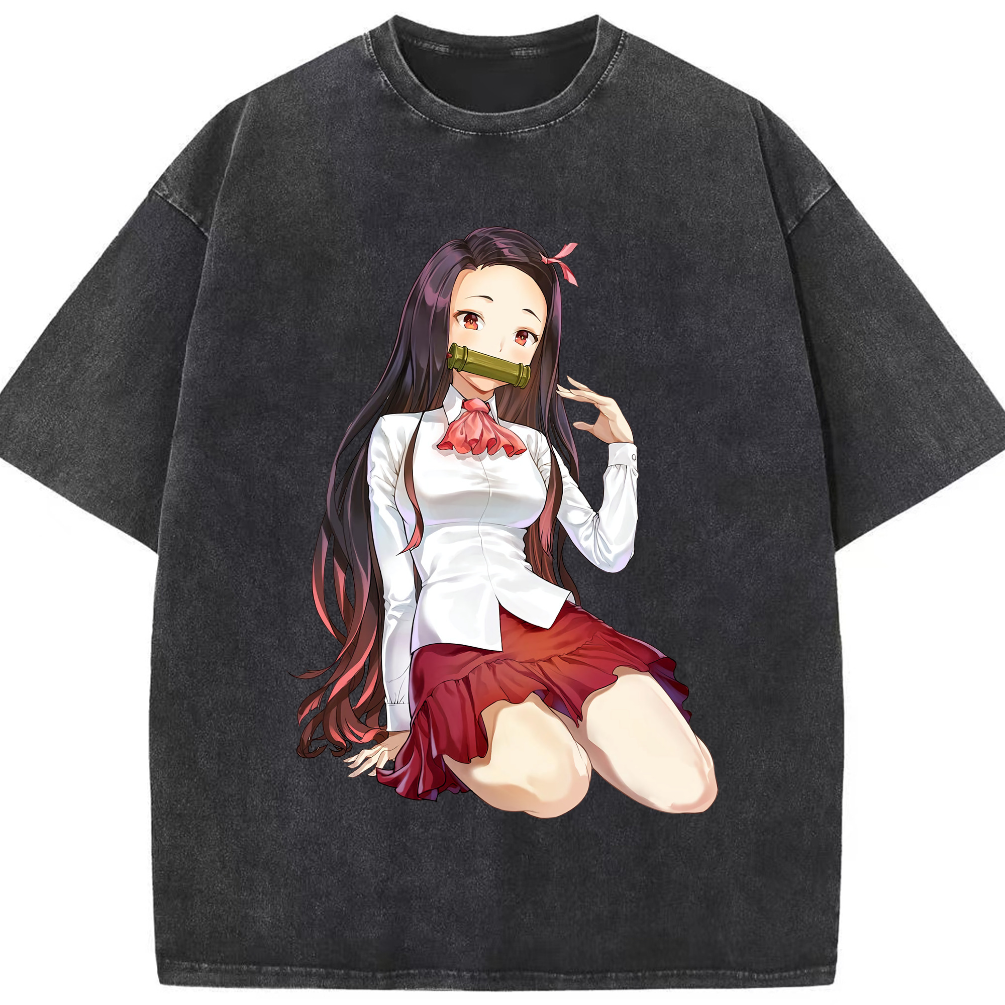 （画像用） 鬼滅の刃（きめつのやいば）竈門 禰󠄀豆子／かまど ねずこ Kamado Nezuko 綿100% ヴィンテージ風 半袖Tシャツ（フロントプリント）