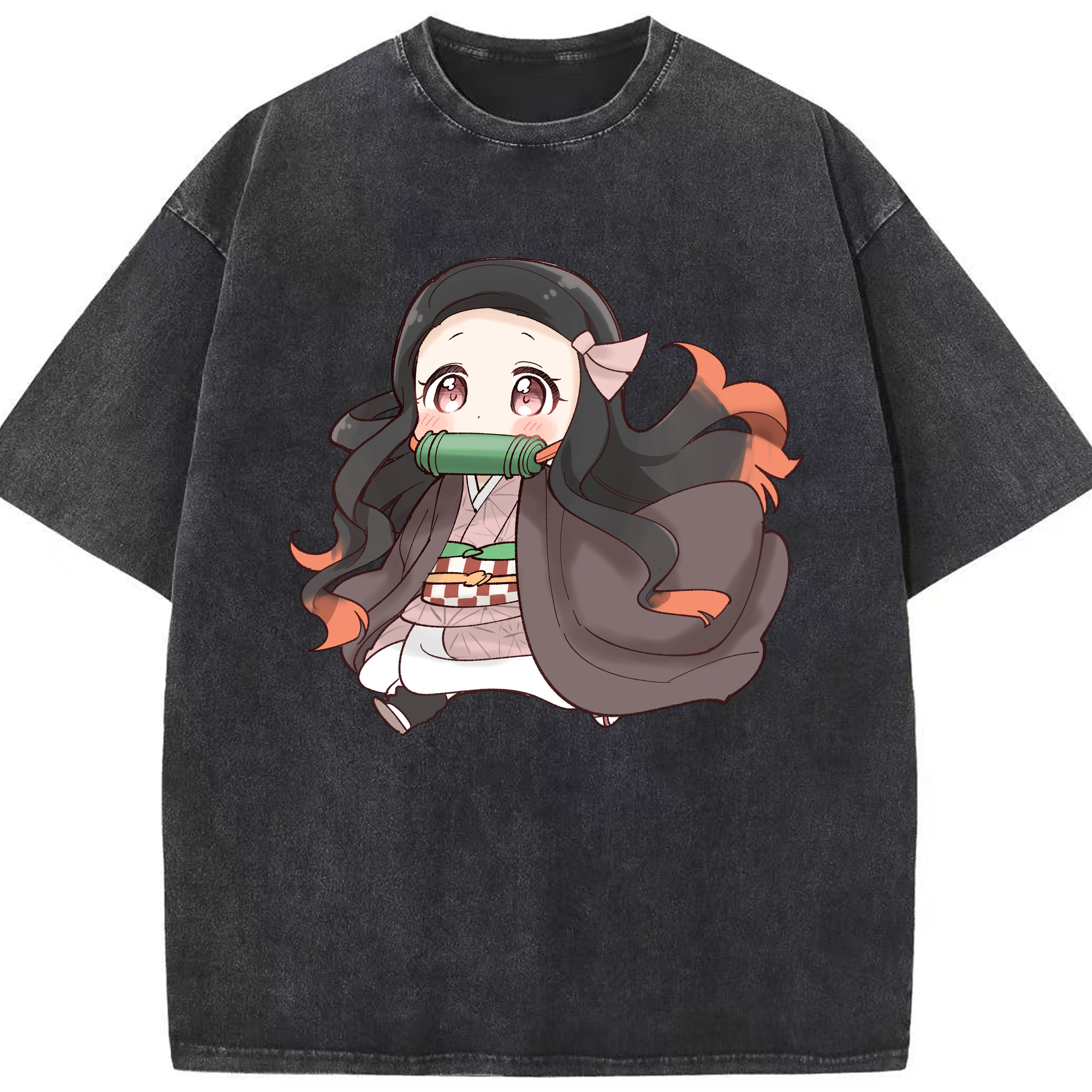 （画像用） 鬼滅の刃（きめつのやいば）竈門 禰󠄀豆子／かまど ねずこ Kamado Nezuko 綿100% ヴィンテージ風 半袖Tシャツ（フロントプリント）