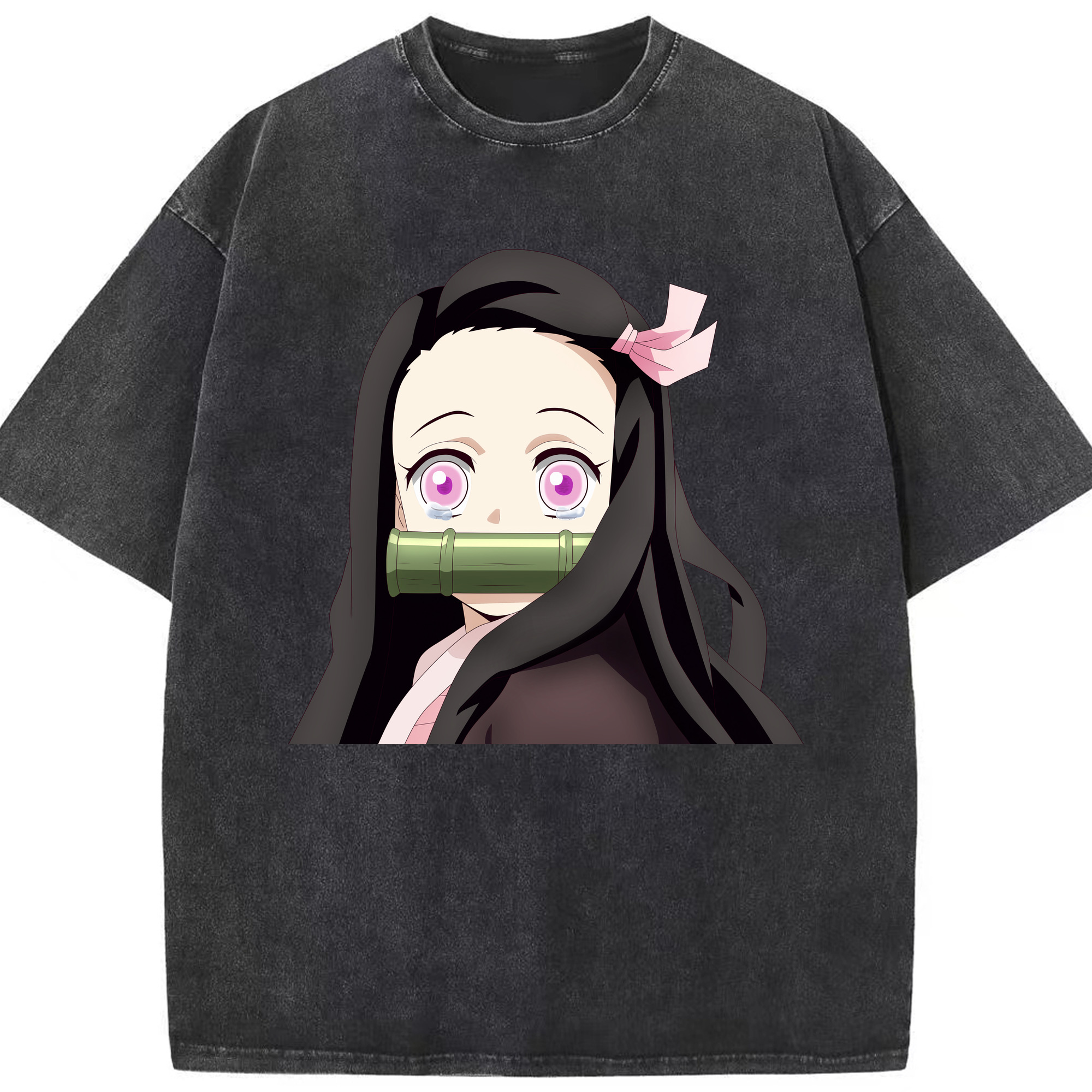 （画像用） 鬼滅の刃（きめつのやいば）竈門 禰󠄀豆子／かまど ねずこ Kamado Nezuko 綿100% ヴィンテージ風 半袖Tシャツ（フロントプリント）