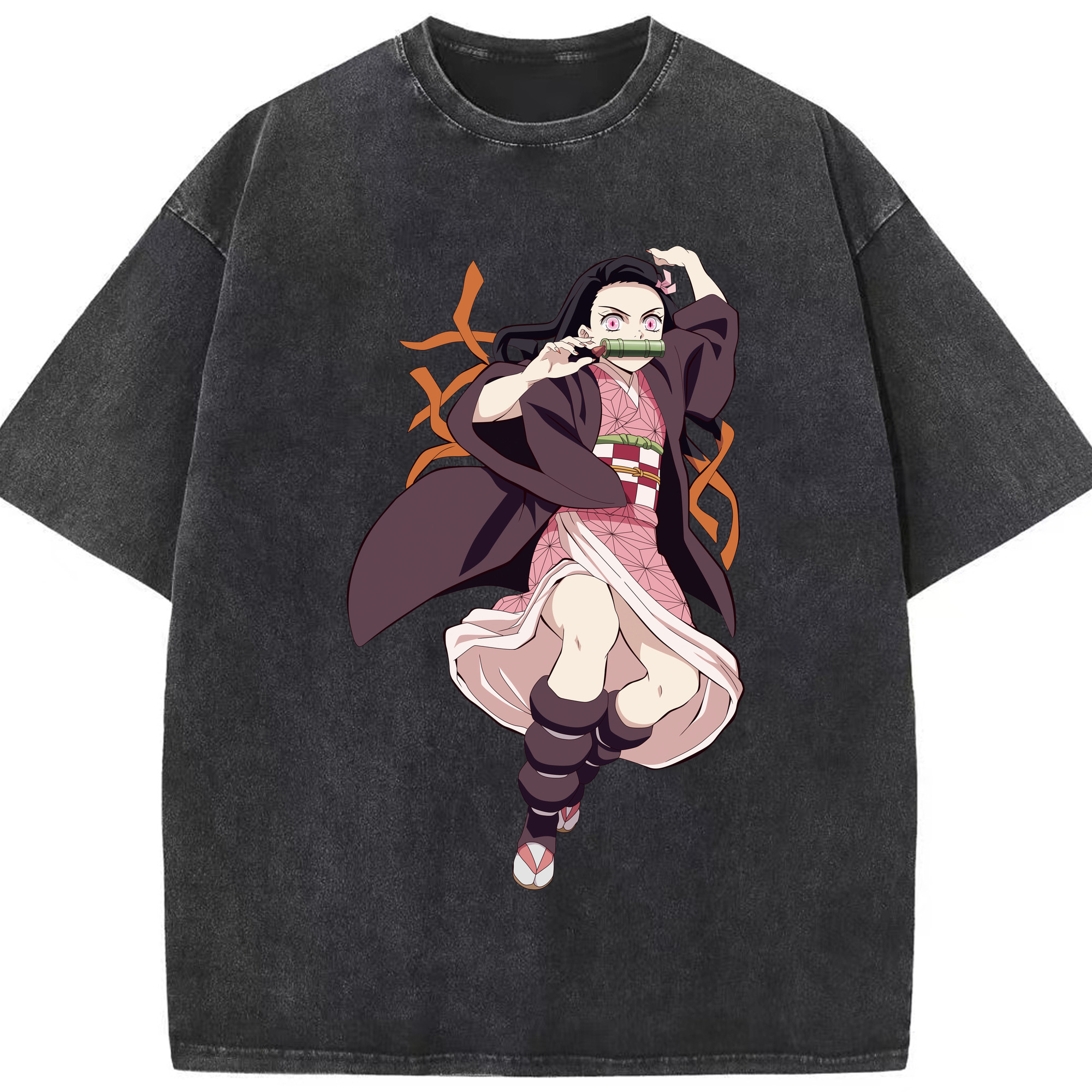 （画像用） 鬼滅の刃（きめつのやいば）竈門 禰󠄀豆子／かまど ねずこ Kamado Nezuko 綿100% ヴィンテージ風 半袖Tシャツ（フロントプリント）