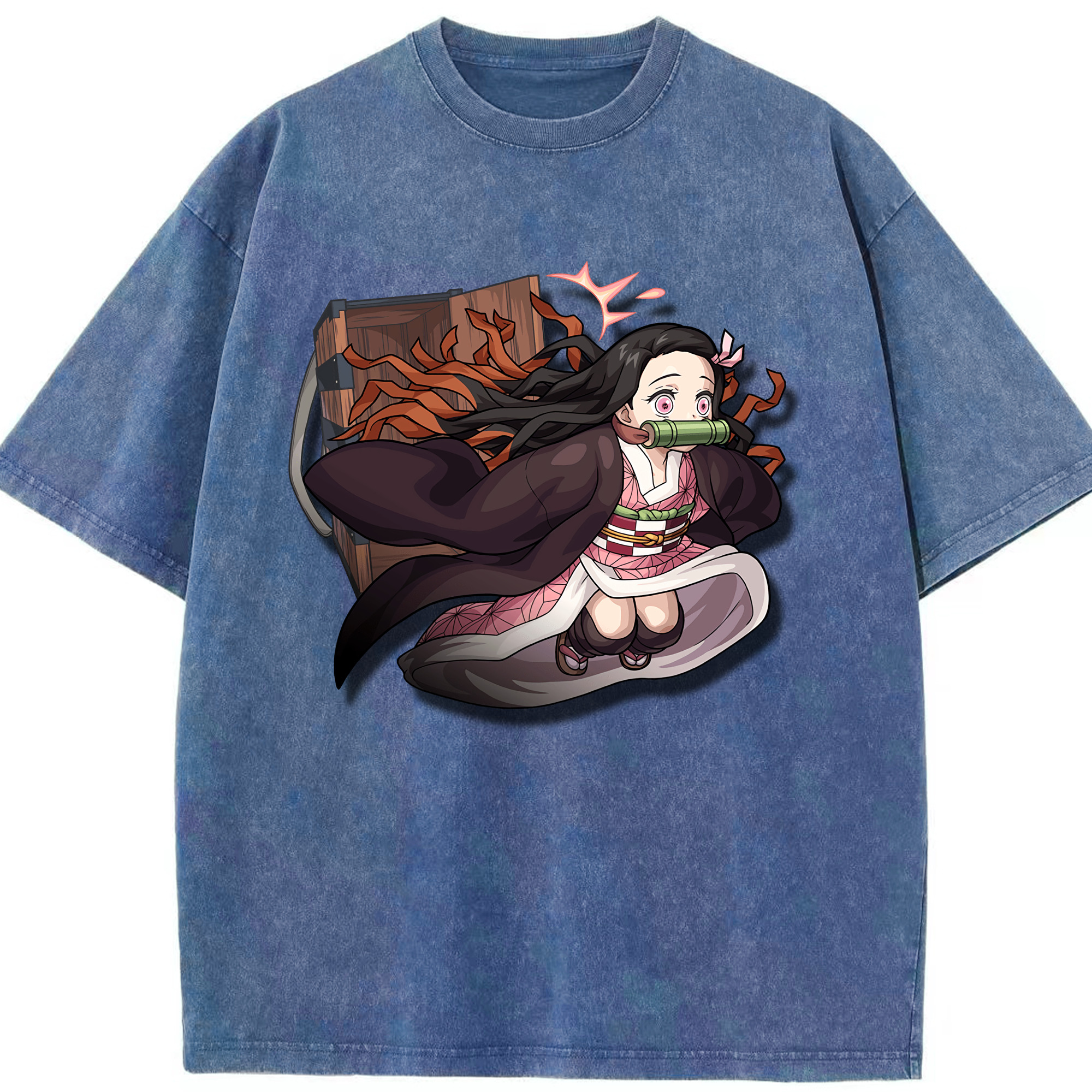 （画像用） 鬼滅の刃（きめつのやいば）竈門 禰󠄀豆子／かまど ねずこ Kamado Nezuko 綿100% ヴィンテージ風 半袖Tシャツ（フロントプリント）