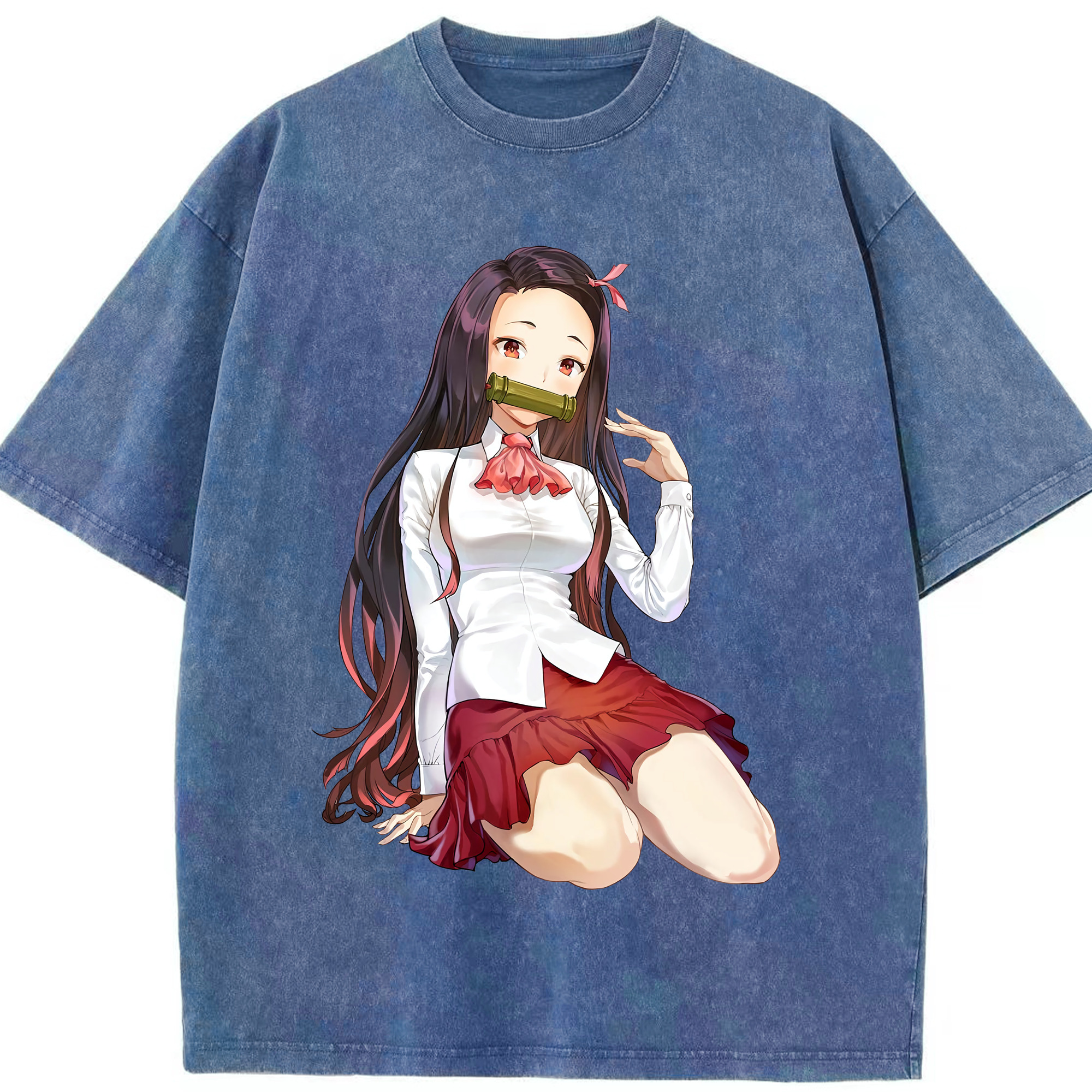 （画像用） 鬼滅の刃（きめつのやいば）竈門 禰󠄀豆子／かまど ねずこ Kamado Nezuko 綿100% ヴィンテージ風 半袖Tシャツ（フロントプリント）