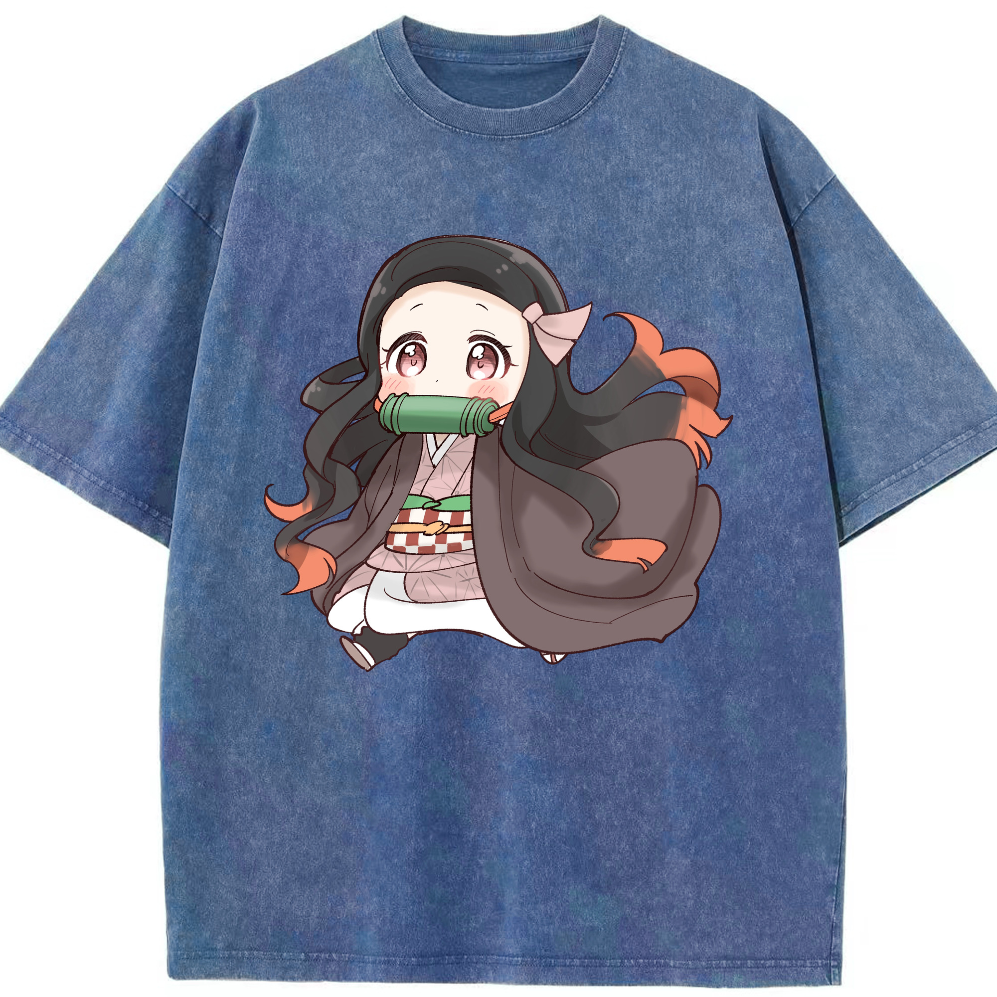 （画像用） 鬼滅の刃（きめつのやいば）竈門 禰󠄀豆子／かまど ねずこ Kamado Nezuko 綿100% ヴィンテージ風 半袖Tシャツ（フロントプリント）