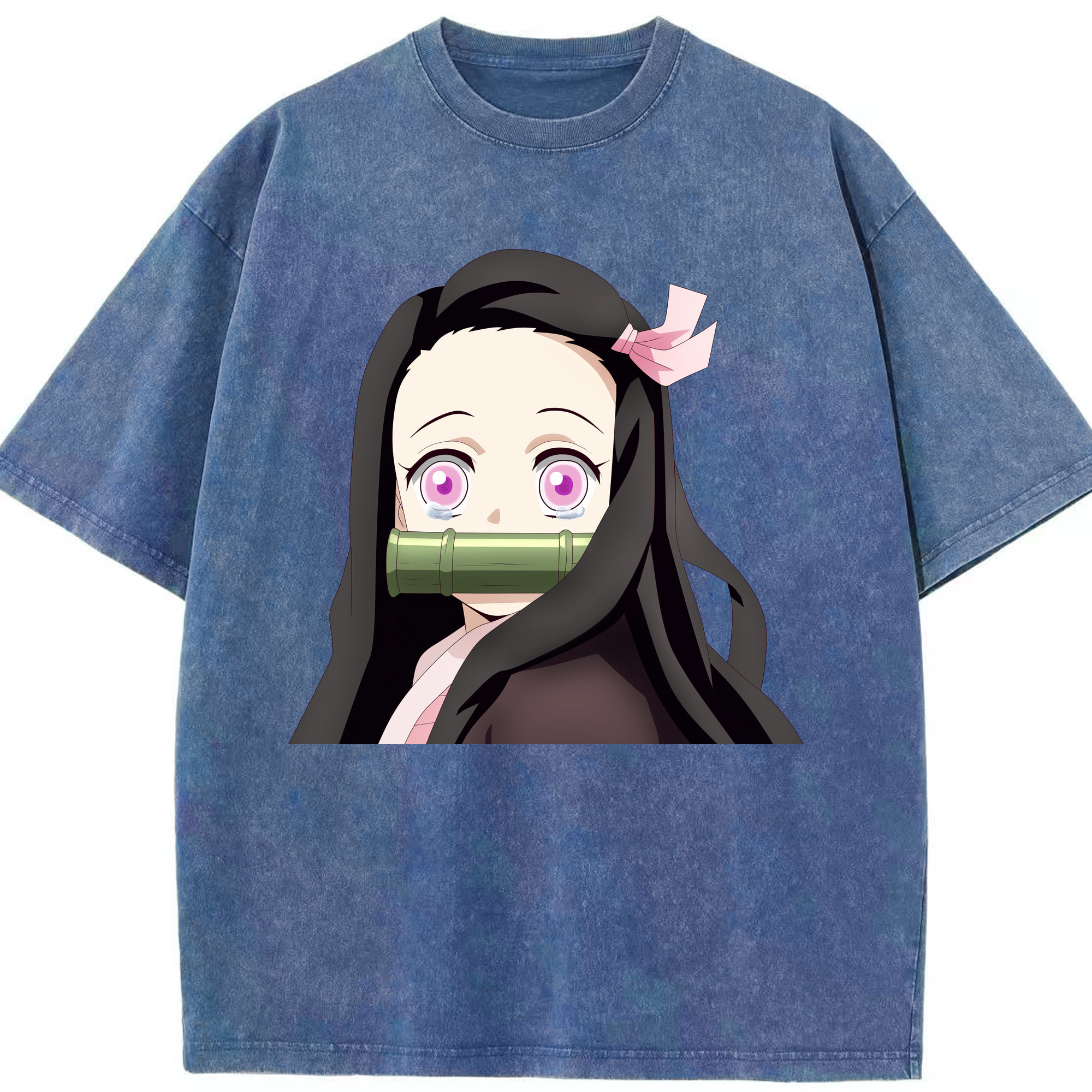 （画像用） 鬼滅の刃（きめつのやいば）竈門 禰󠄀豆子／かまど ねずこ Kamado Nezuko 綿100% ヴィンテージ風 半袖Tシャツ（フロントプリント）