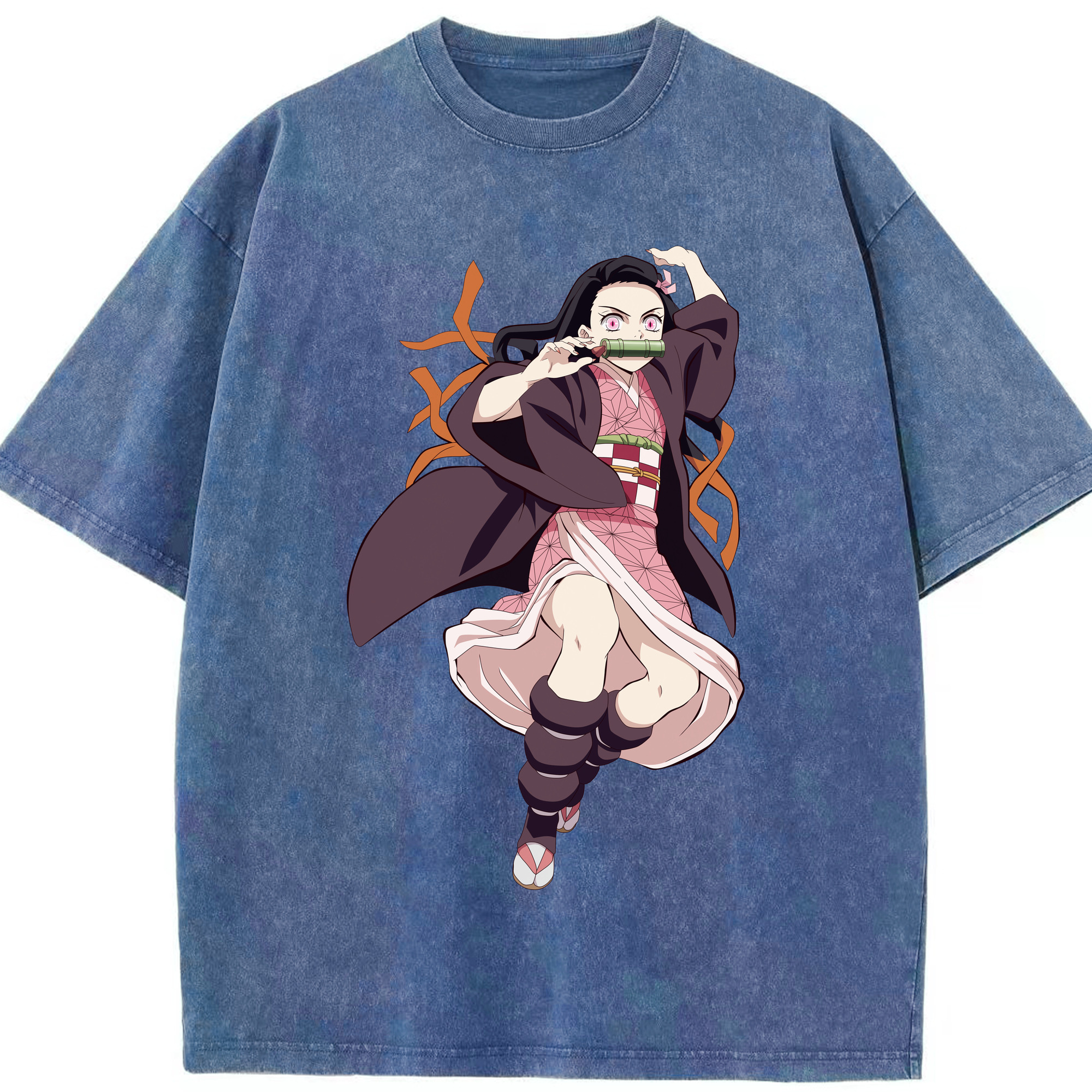 （画像用） 鬼滅の刃（きめつのやいば）竈門 禰󠄀豆子／かまど ねずこ Kamado Nezuko 綿100% ヴィンテージ風 半袖Tシャツ（フロントプリント）