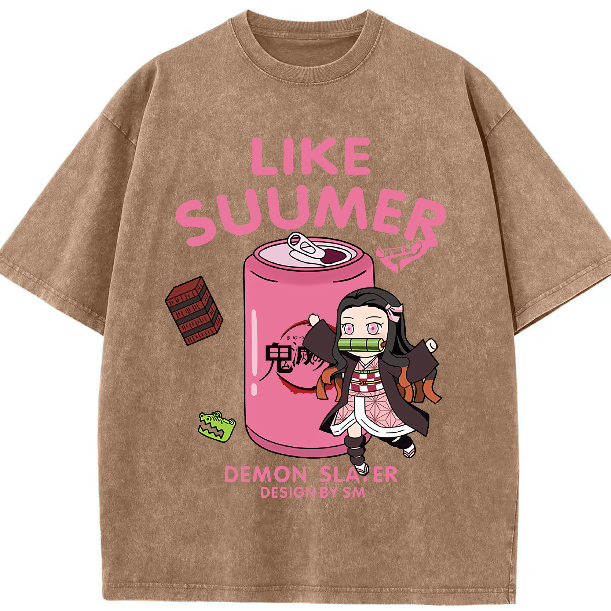 （画像用） 鬼滅の刃（きめつのやいば）竈門 禰󠄀豆子／かまど ねずこ Kamado Nezuko 綿100% ヴィンテージ風 半袖Tシャツ（フロントプリント）