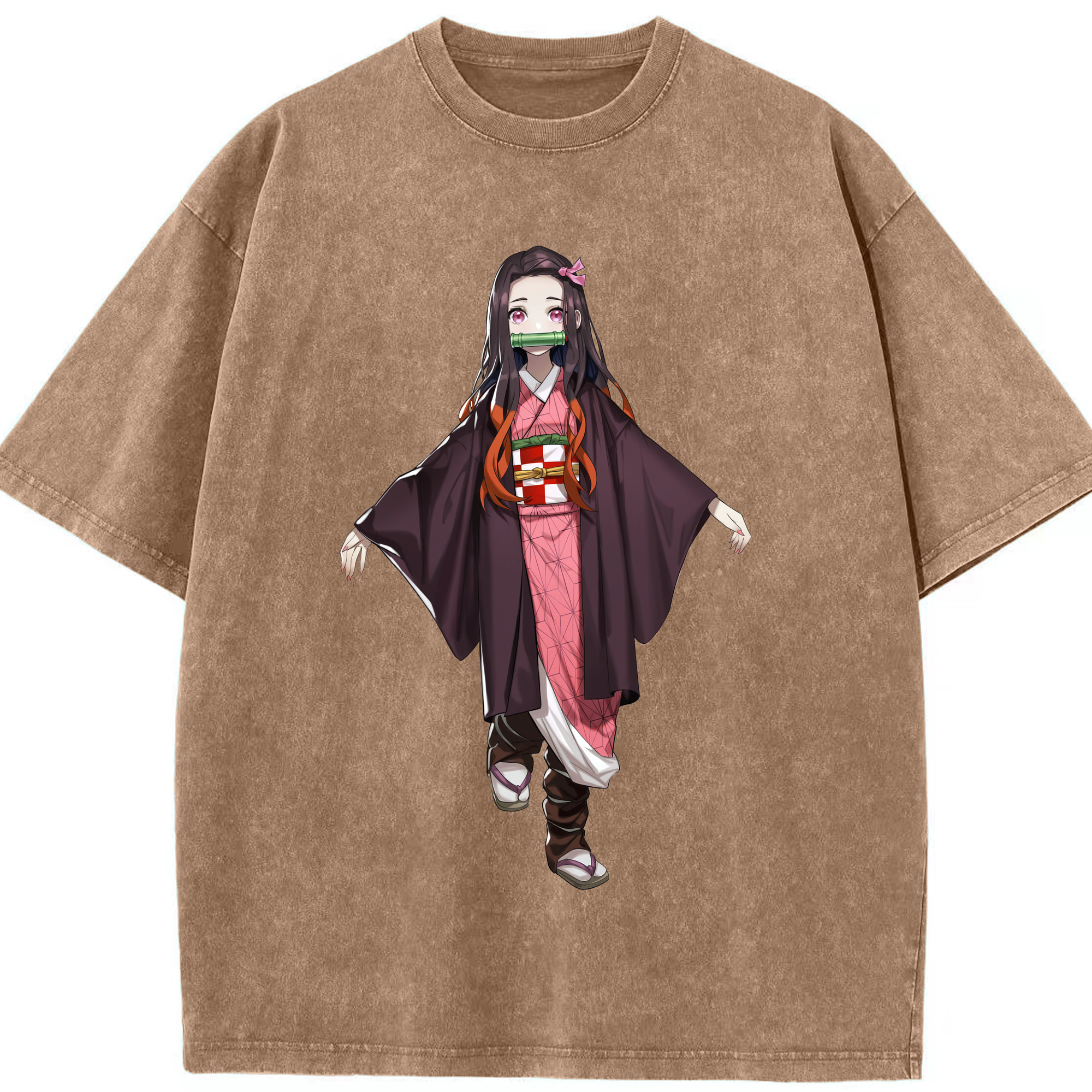 （画像用） 鬼滅の刃（きめつのやいば）竈門 禰󠄀豆子／かまど ねずこ Kamado Nezuko 綿100% ヴィンテージ風 半袖Tシャツ（フロントプリント）