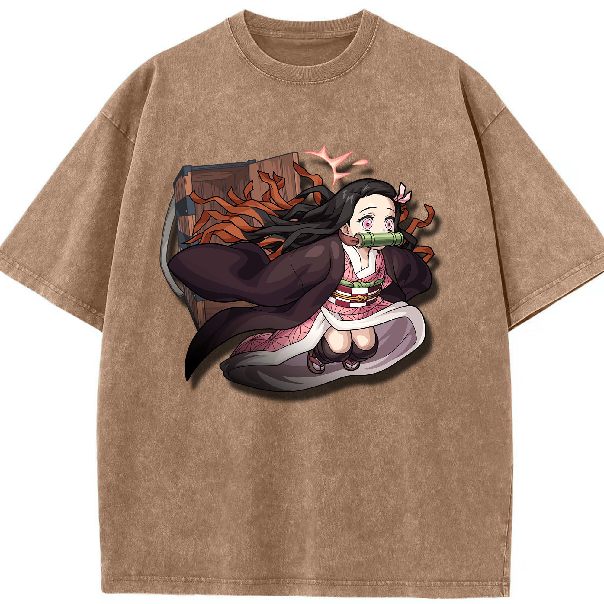 （画像用） 鬼滅の刃（きめつのやいば）竈門 禰󠄀豆子／かまど ねずこ Kamado Nezuko 綿100% ヴィンテージ風 半袖Tシャツ（フロントプリント）