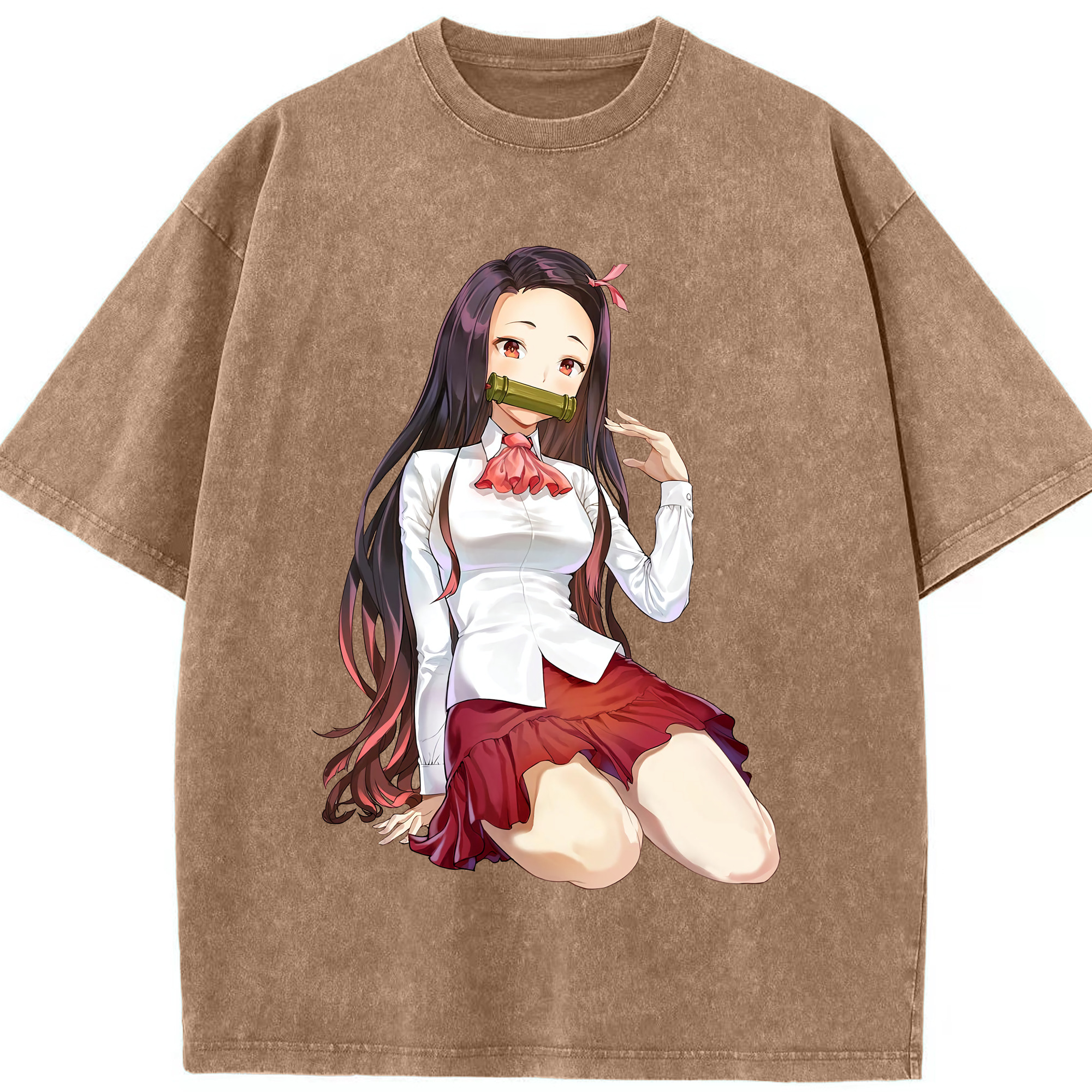 （画像用） 鬼滅の刃（きめつのやいば）竈門 禰󠄀豆子／かまど ねずこ Kamado Nezuko 綿100% ヴィンテージ風 半袖Tシャツ（フロントプリント）