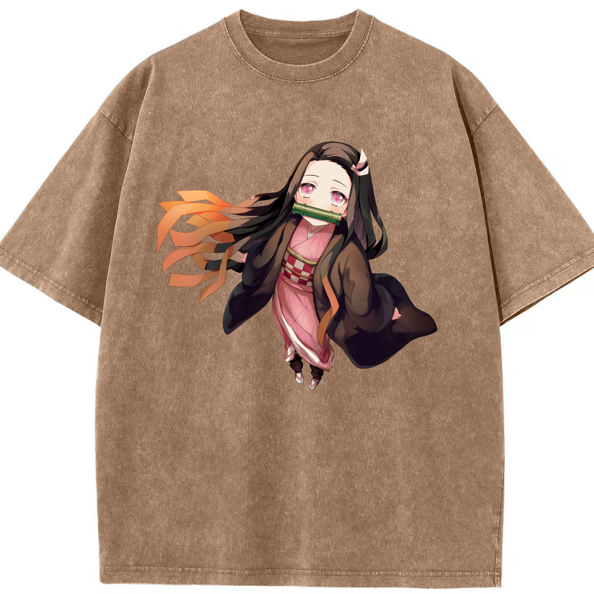 （画像用） 鬼滅の刃（きめつのやいば）竈門 禰󠄀豆子／かまど ねずこ Kamado Nezuko 綿100% ヴィンテージ風 半袖Tシャツ（フロントプリント）