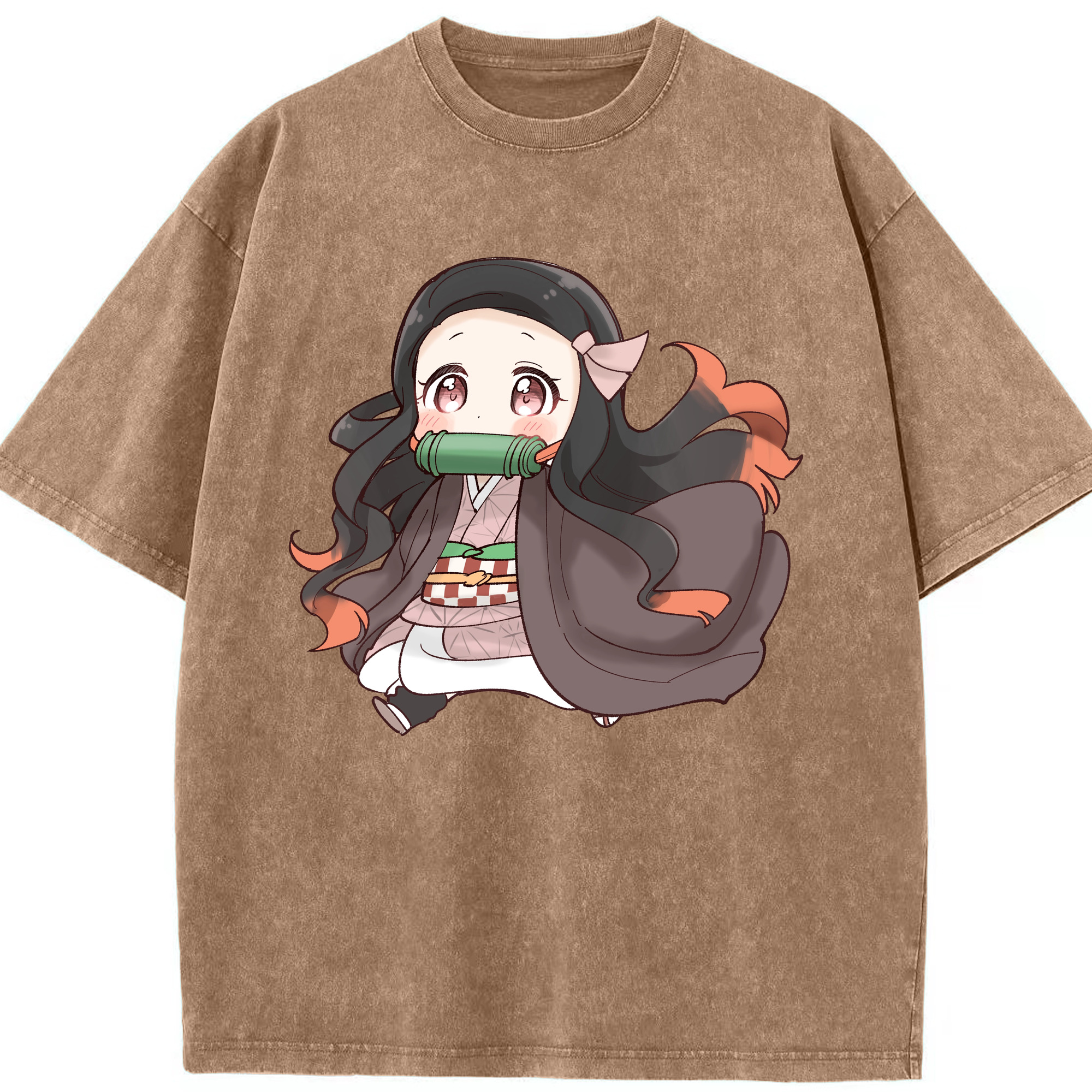 （画像用） 鬼滅の刃（きめつのやいば）竈門 禰󠄀豆子／かまど ねずこ Kamado Nezuko 綿100% ヴィンテージ風 半袖Tシャツ（フロントプリント）