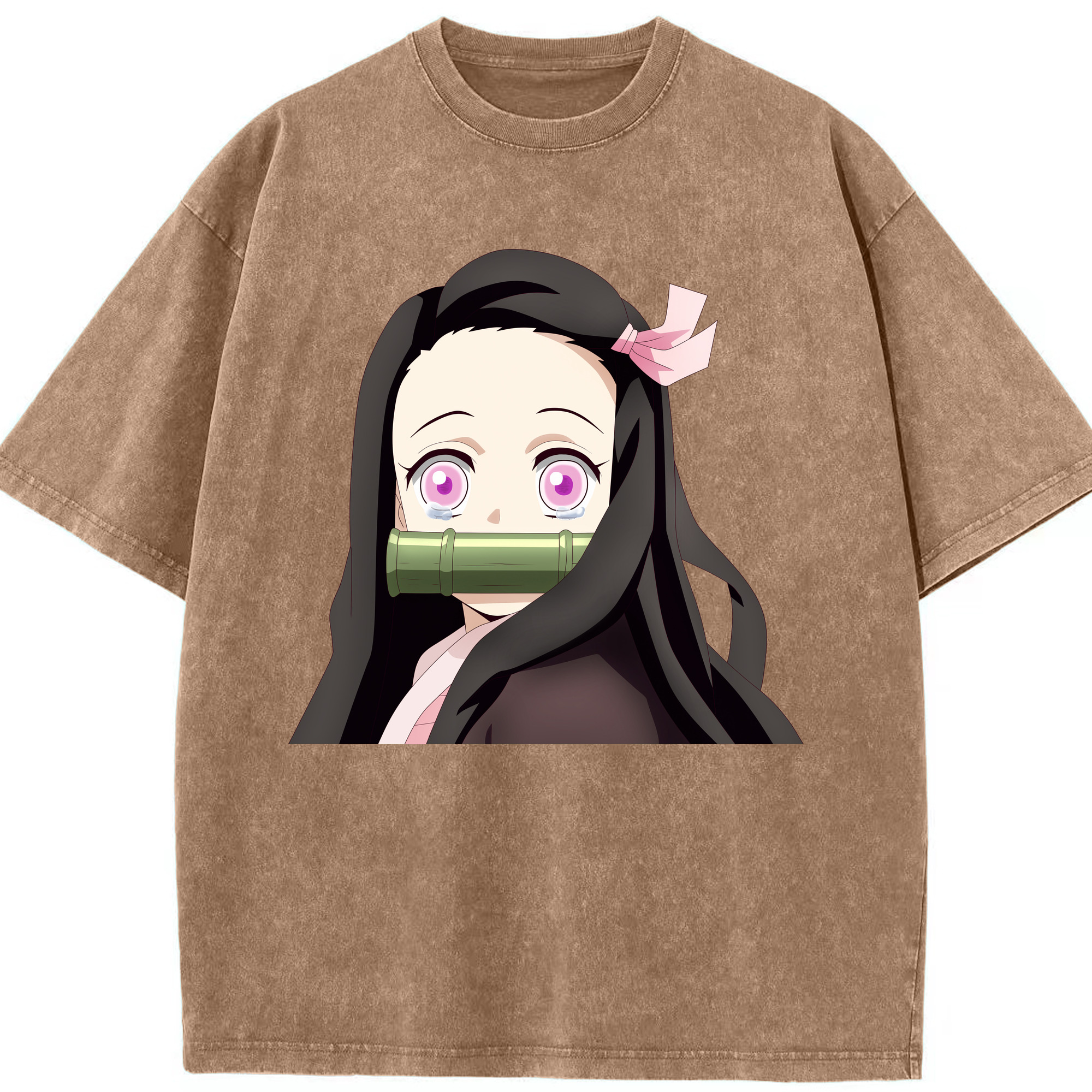 （画像用） 鬼滅の刃（きめつのやいば）竈門 禰󠄀豆子／かまど ねずこ Kamado Nezuko 綿100% ヴィンテージ風 半袖Tシャツ（フロントプリント）