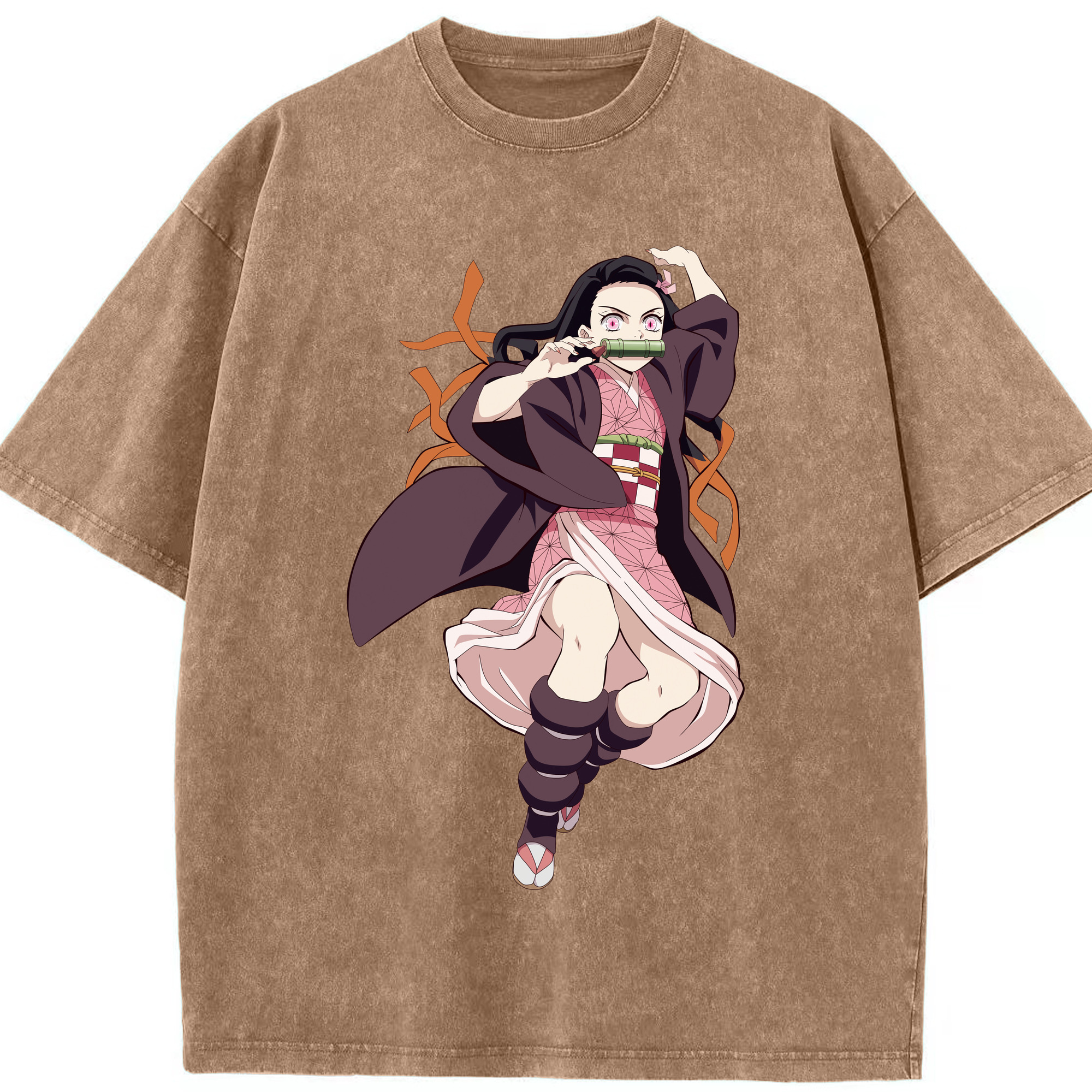 （画像用） 鬼滅の刃（きめつのやいば）竈門 禰󠄀豆子／かまど ねずこ Kamado Nezuko 綿100% ヴィンテージ風 半袖Tシャツ（フロントプリント）