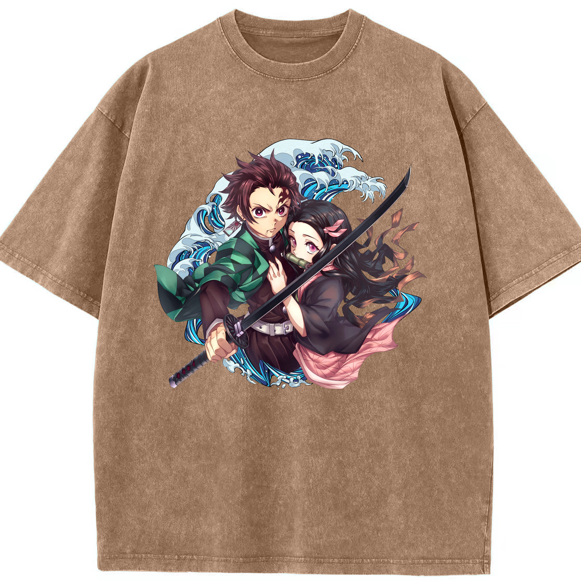 （画像用） 鬼滅の刃（きめつのやいば）竈門 禰󠄀豆子／かまど ねずこ Kamado Nezuko 綿100% ヴィンテージ風 半袖Tシャツ（フロントプリント）
